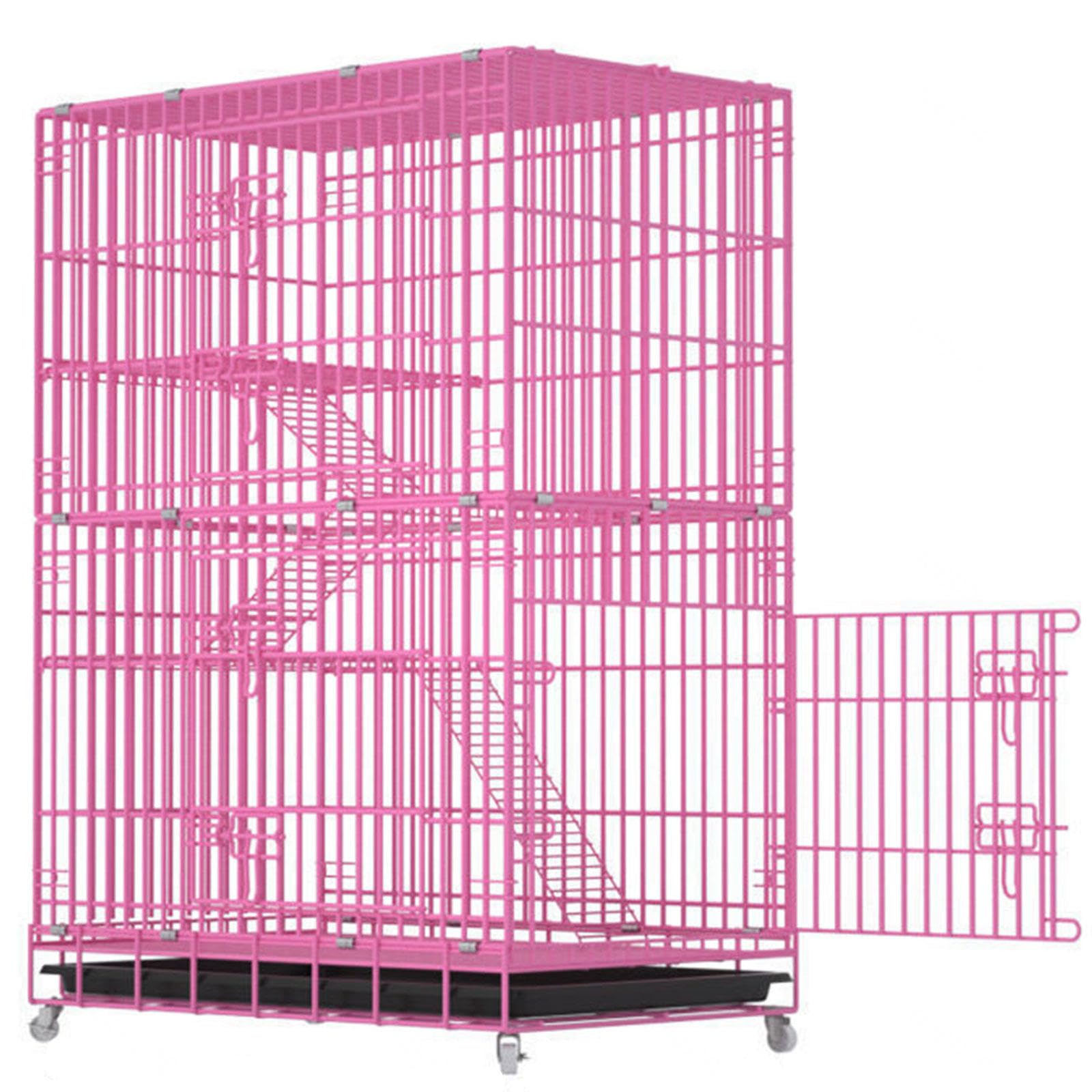 Jaula grande para gatos con hamaca y escaleras de rampa gratis, parque de juegos de alambre de metal de 4 niveles, caja plegable para gatos de interior, recinto para gatos con fácil montaje