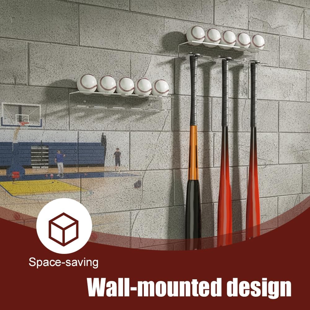 MiOYOOW Baseball Bat Holder, 2PCS Acrylic Double Layer Baseball Bats Display Hanger Wall Mounted Baseballs Storage Rack for Memorabilia Collectible