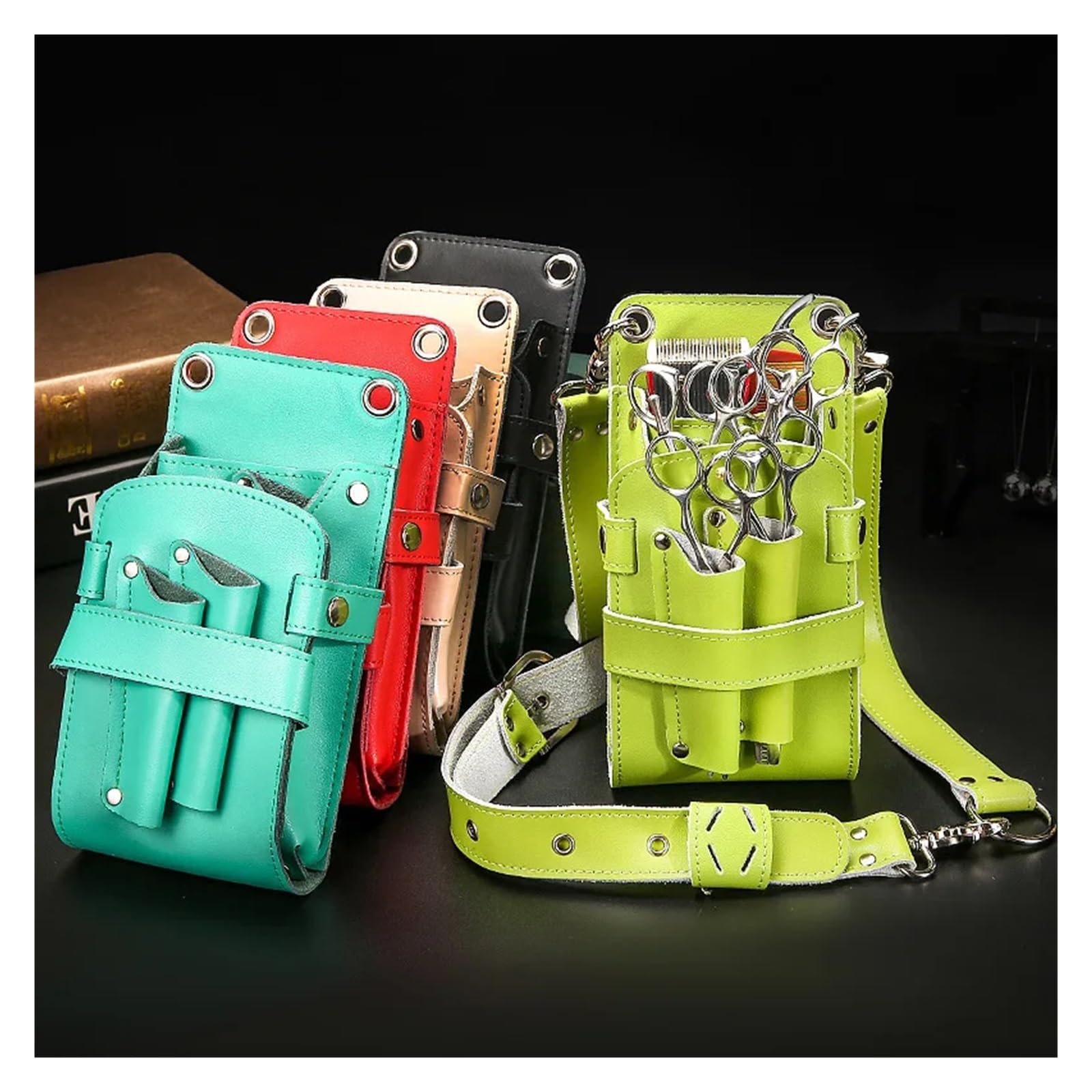 Friseur Tasche Leder Haarscherentasche Clips Tasche Friseurscherenholster Beutelhalter Fall mit Hüftgurt(Yellow)