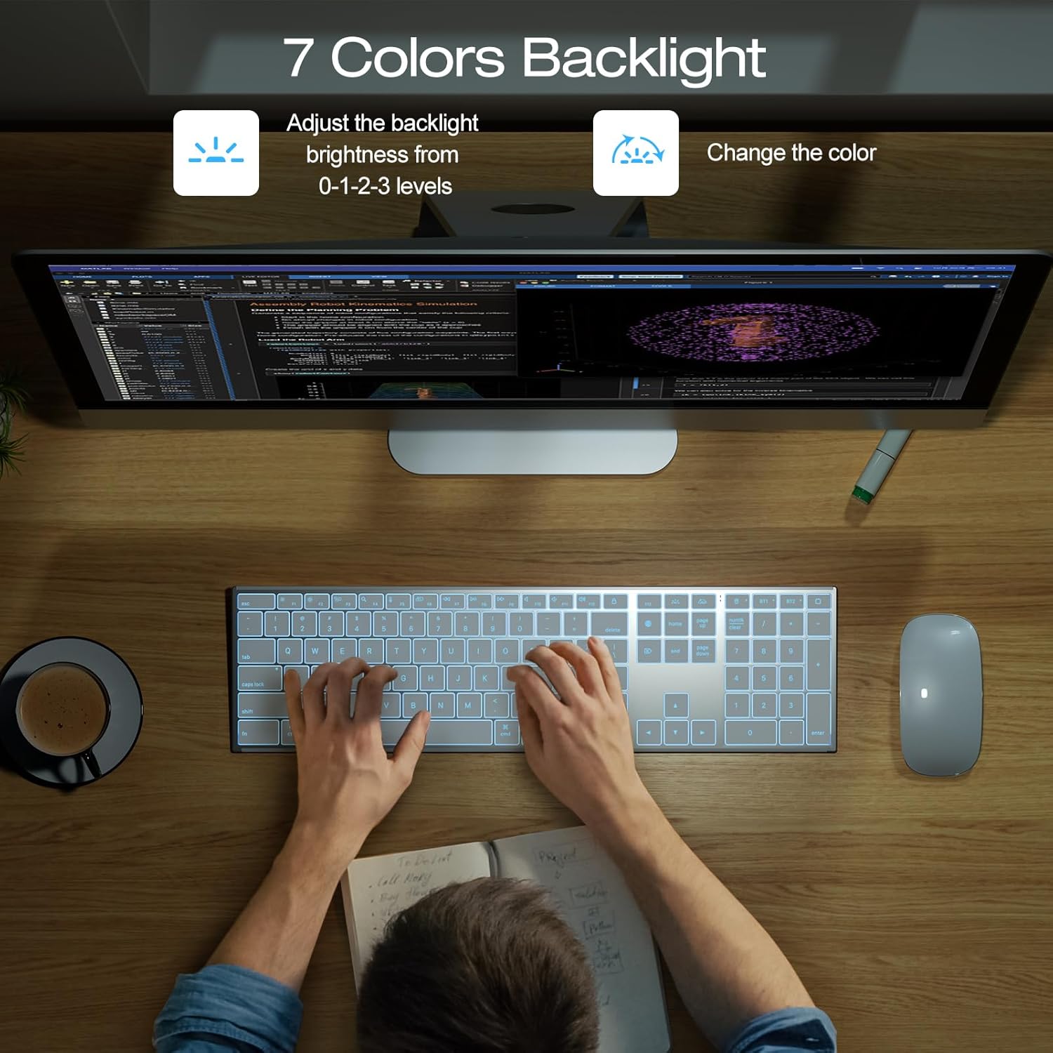 OMOTON Wireless Keyboard for Mac with Forged Metal Frame - 2.4G & Dual Bluetooth (BT1/BT2), Type-C/USB A Receiver, Ultra-Thin, Backlit, Full Size Keyboard for Mac/MacBook/iMac, White