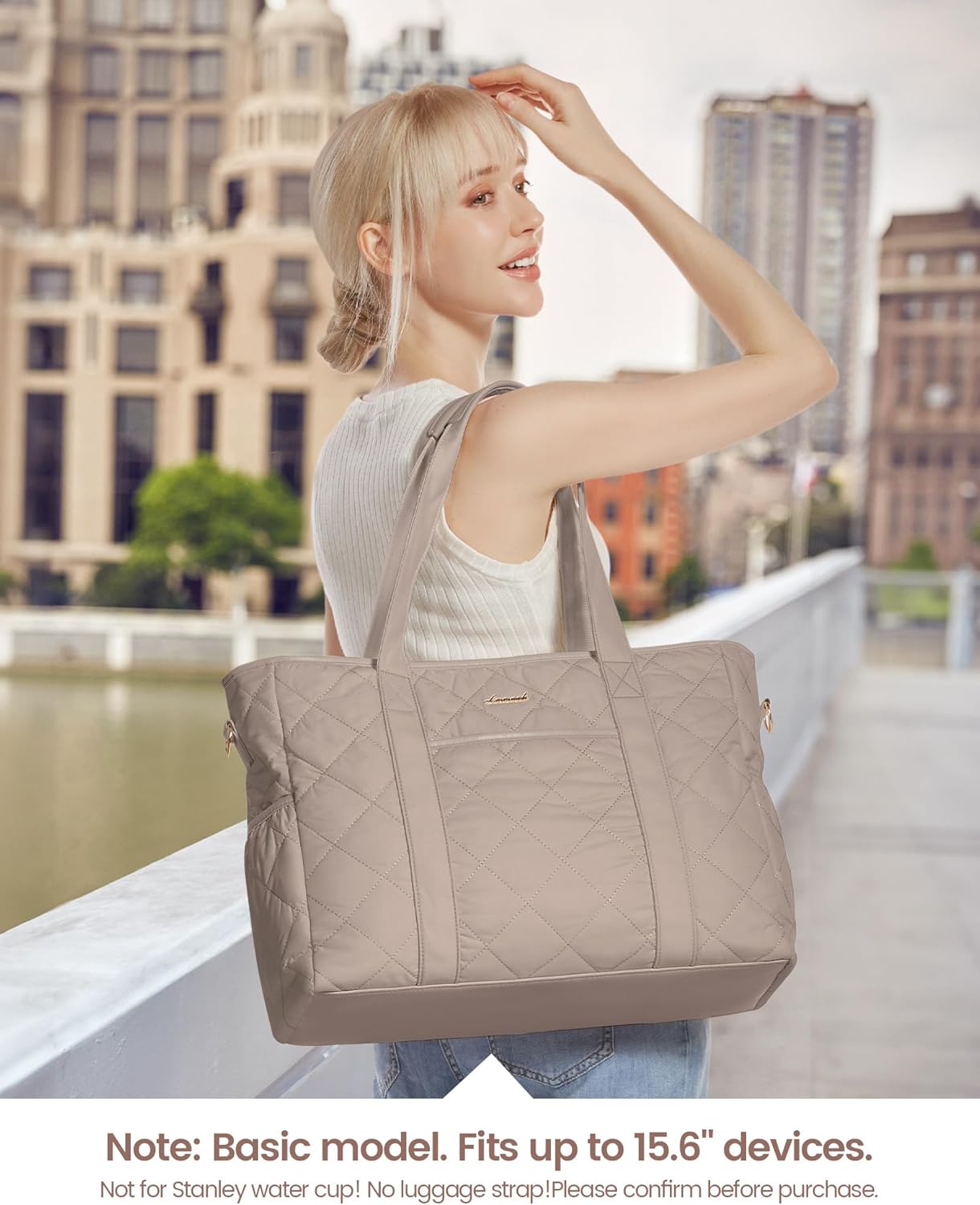 LOVEVOOK Puffer Tote Bag for Women with Cup Holder,Work Tote Bag with Zip, Quilted Nurse Teacher Shoulder,Gifts for Her - Image 2