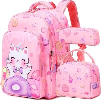 Girls Elementary School Backpack with Lunch Box - Back to School Bag Bookbag