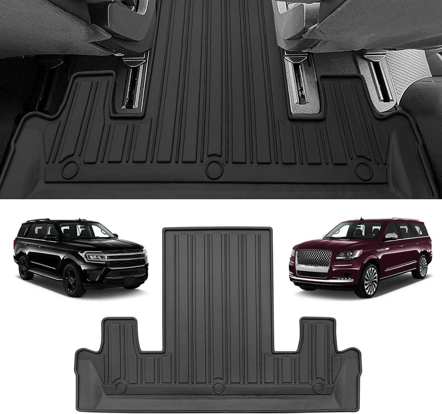 for 2018-2024 Ford Expedition/Lincoln Navigator 7-Seater Accessories Floor Mats 3 Rows Trunk Cargo Liner and Backrest Mats All Weather TPE (7 Seat Full Set-Not Fit Max Or L)