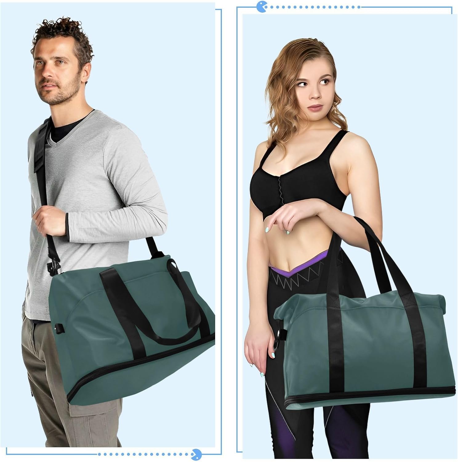 Dark Slate Gray Solid Color Pure Plain Travel Tote Gym Bag Weekend Bag with Toiletry Bag for Travel 2 Pcs Set