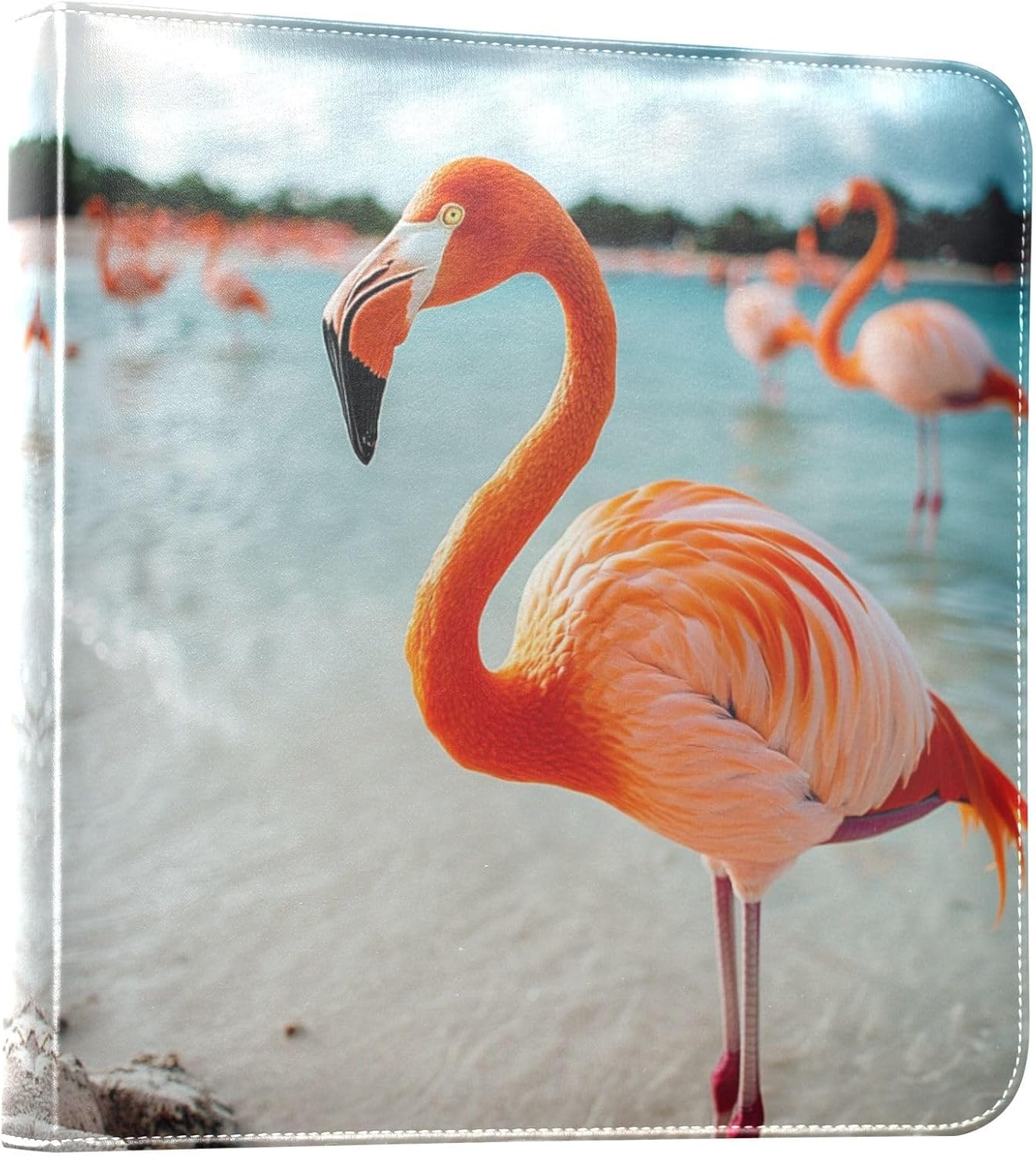 JIPONI Flamingos Beach Large Photo Album, DIY Leather Cover Scrapbook Albums for 4x6 5x7 6x8 Pictures, Self Adhesive Memory Book for Wedding, Baby, Family