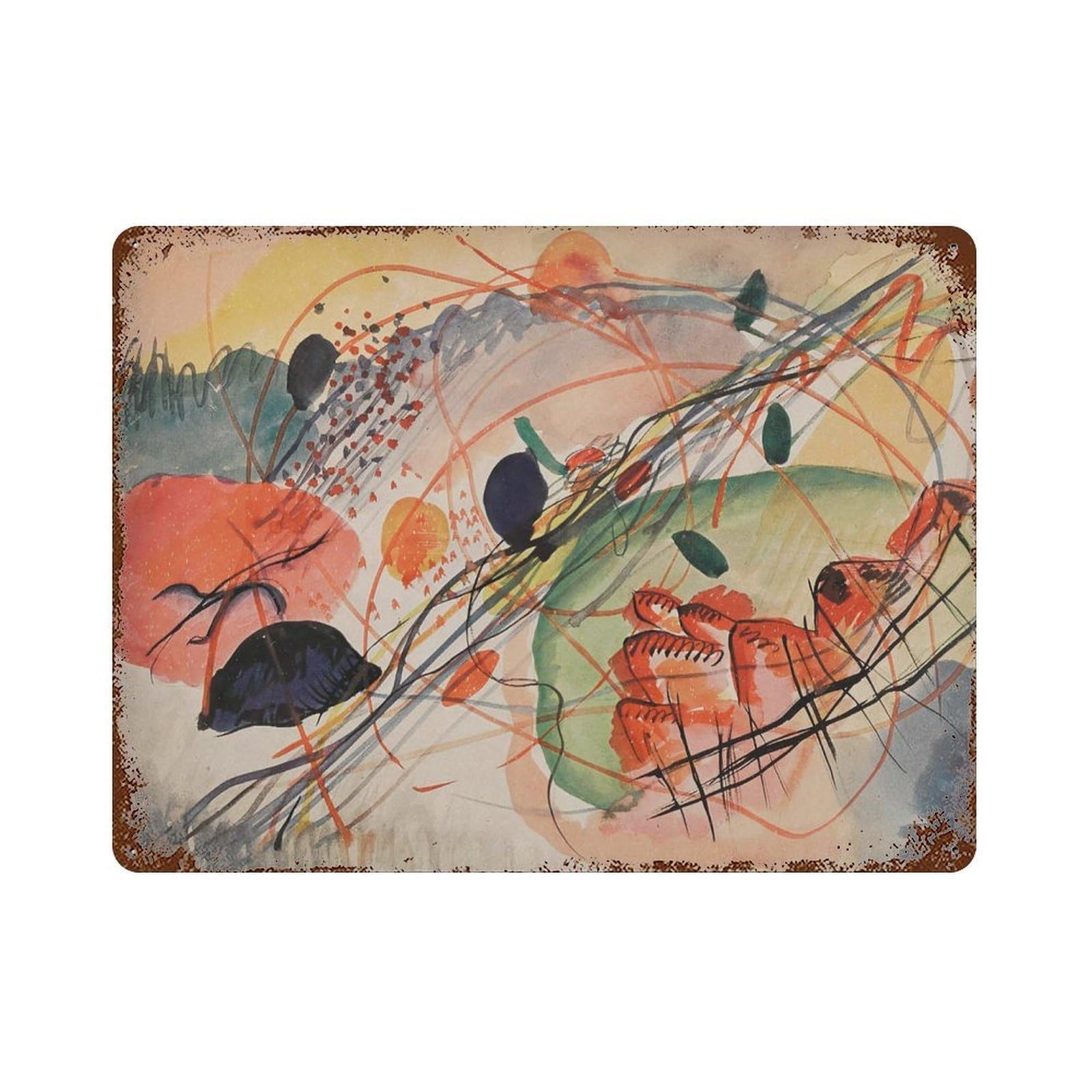 xiaoxiaoshen Kandinsky Watercolor Abstract Modern Museum Exhibition Wall Decor Art Metal Tin Poster Modern Home Decor Art Home Bar Shop Decorations Vintage Sign 30x40cm