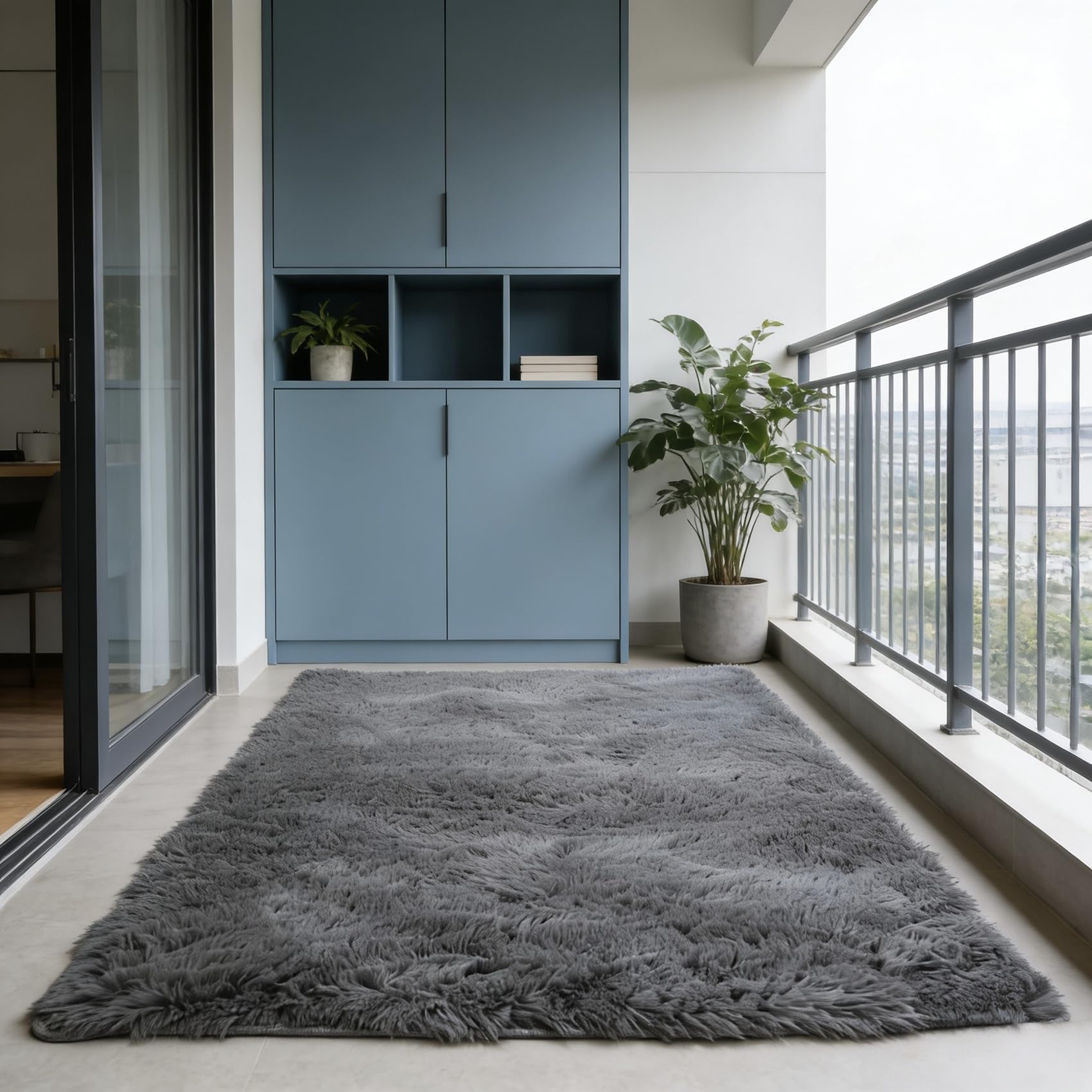 Tapis shaggy moderne pour salon gris antidérapant 296x120