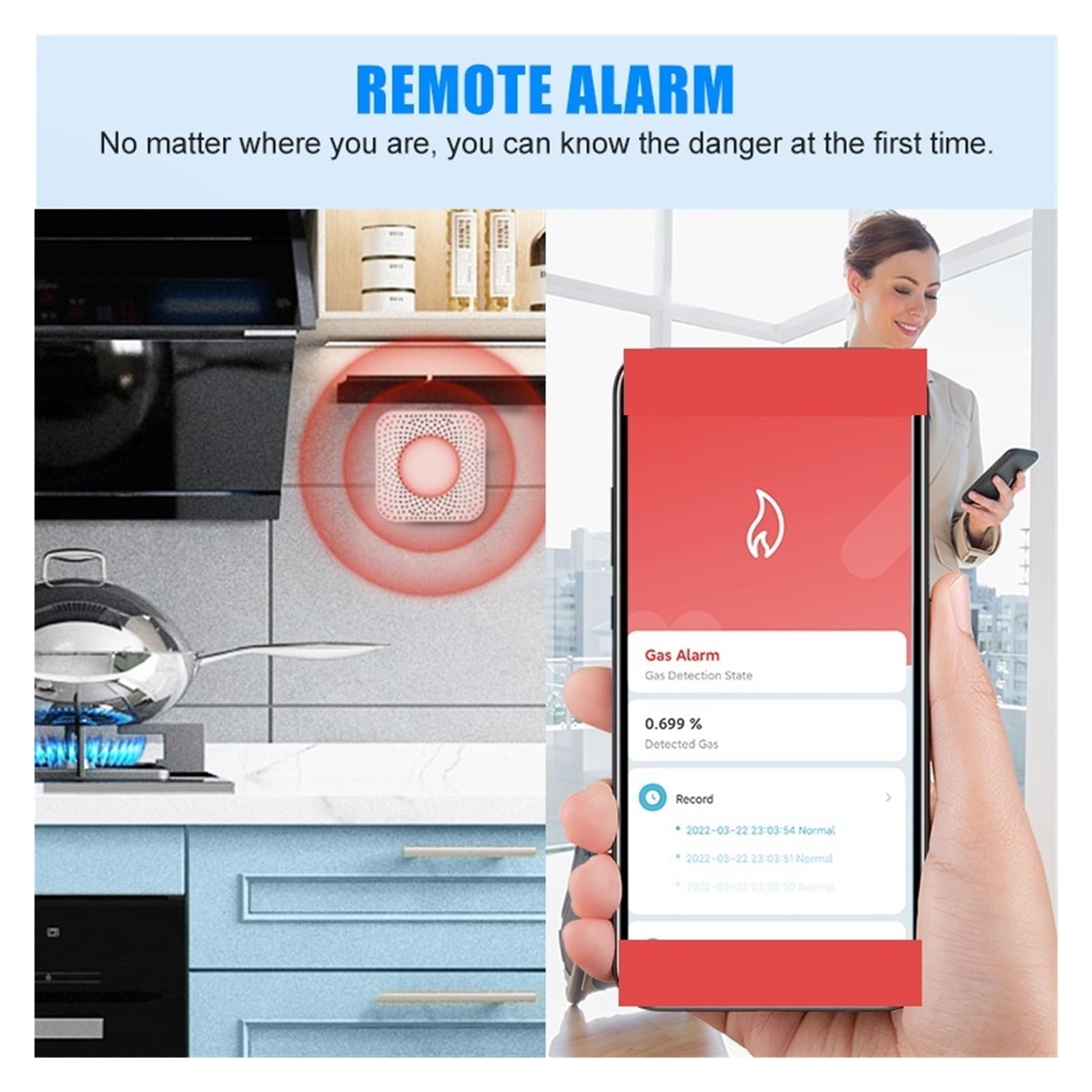 Allarme Smart, Sensore di gas combustibile Rilevatore naturale domestico allarme collegamento perdite Funziona con(WIFI Version)