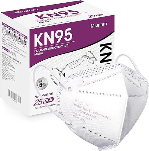 Miuphro KN95 - Paquete de 25 mascarillas desechables de seguridad transpirables de 5 capas contra PM2.5, máscara desechable de protección