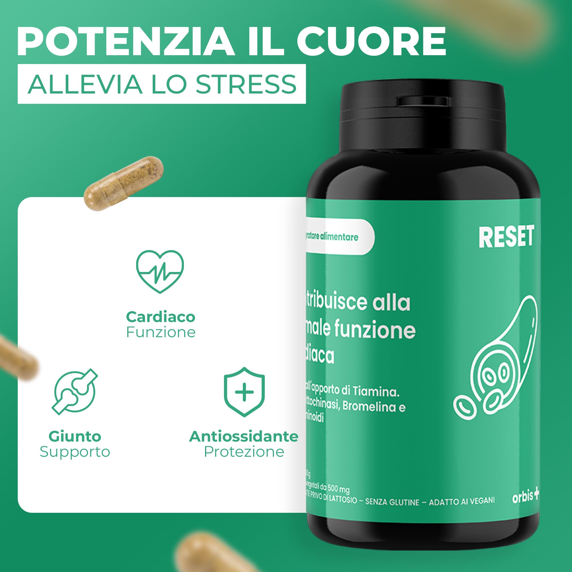ORBIS RESET Integratore Naturale per Uomo | Integratore per la Regolazione Cardiaca con Bromelina, Curcuminoids e Boswellia Serrata | Favorisce la Circolazione e Riduce l'Infiammazione | 120 Capsule