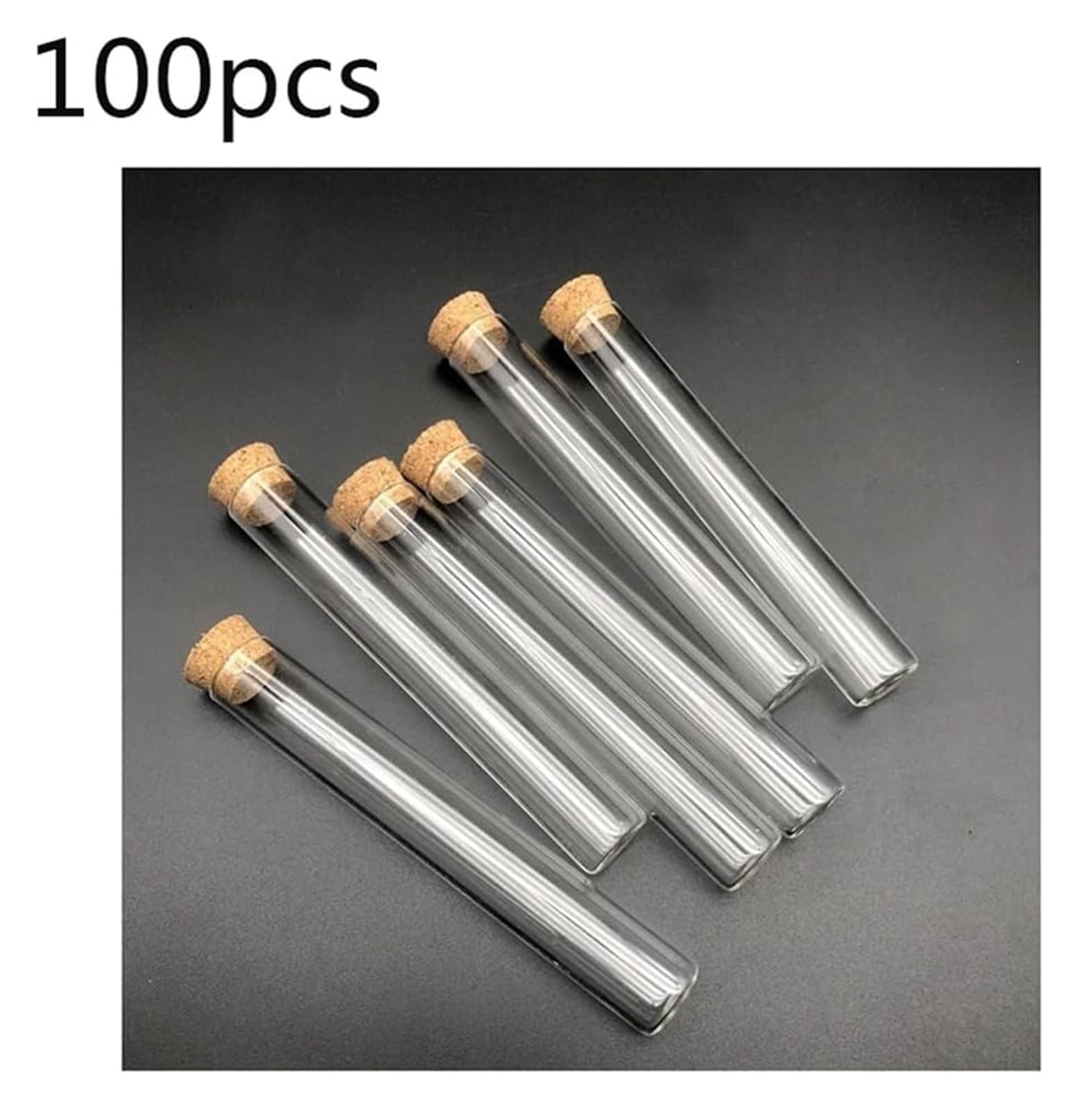Tubos de ensayo de Vidrio Transparente, Tubo de ensayo Vidrio borosilicato, Tapones Corcho Fondo Plano 15x100mm, Varios tamaños(100pcs)