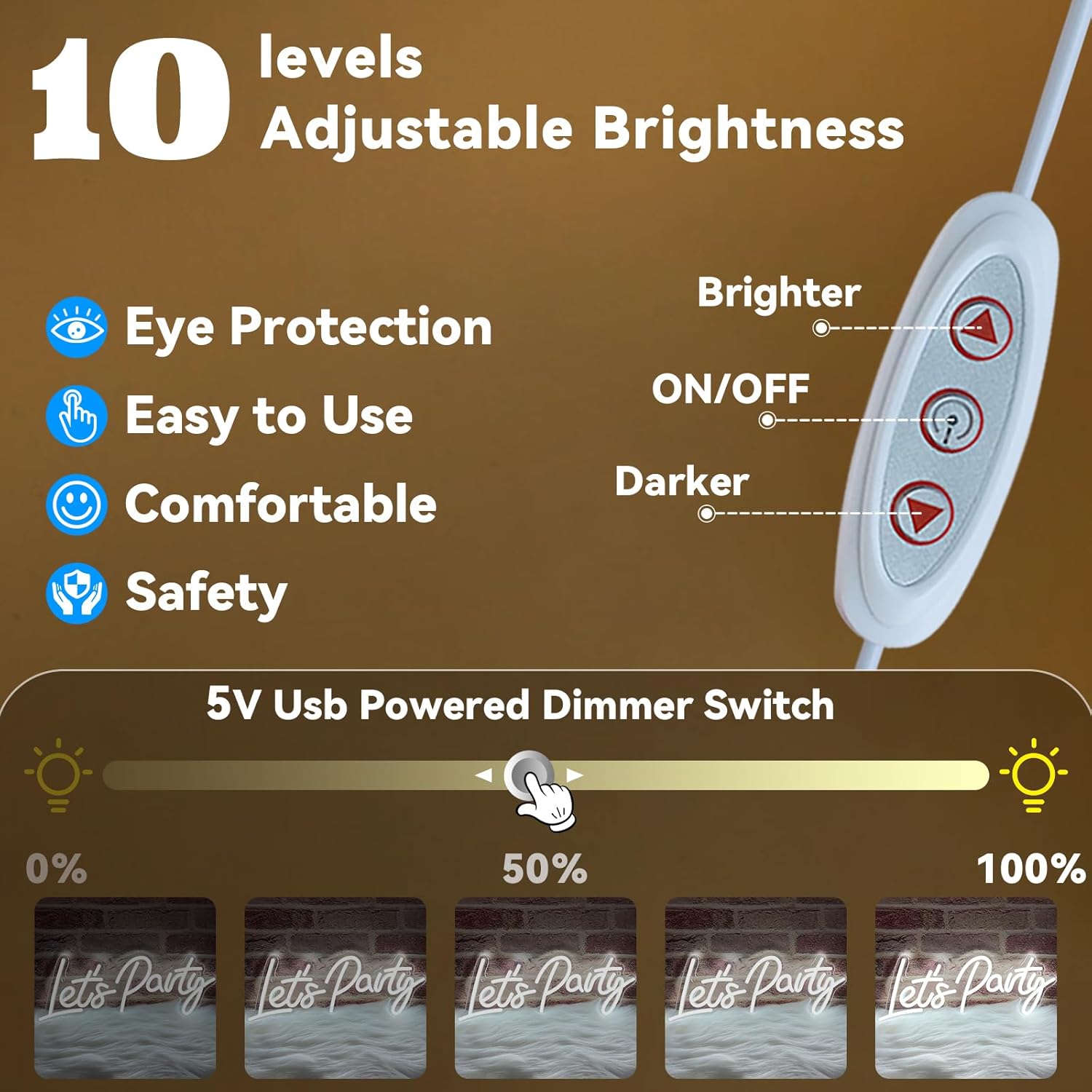 Let's Party Neon Signs Dimmable LED Neon Light for Wall Decor Art Decorative Lights for Bachelorette Party Engagement Party Birthday Party Living Room Gamer Room Decorations, White - Image 3