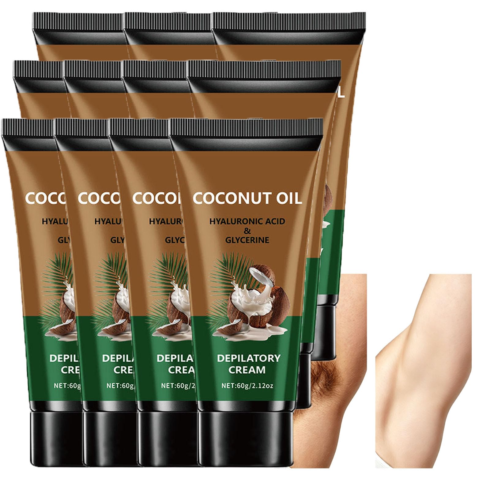 Crema Depilatoria Olio di Cocco per le Donne, Crema Depilatoria Viso e Corpo Delicata con Estratto Vegetale, Formula Idratante per Pelle Sensibile, Risultato Liscio, Facile Risciacquo (11PCS)