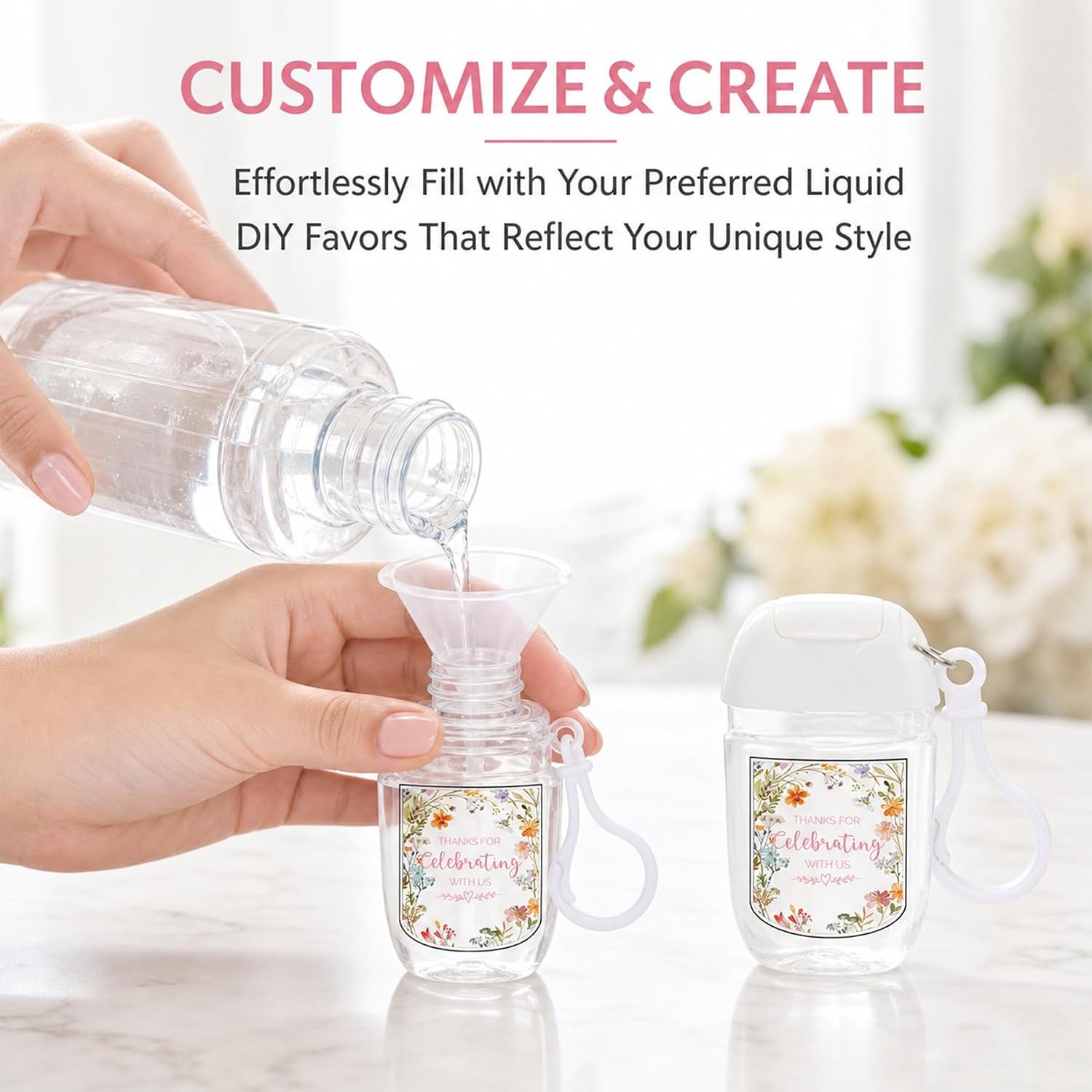 Wildflower Party Decorations Mini Hand Sanitizer Bottles with Labels