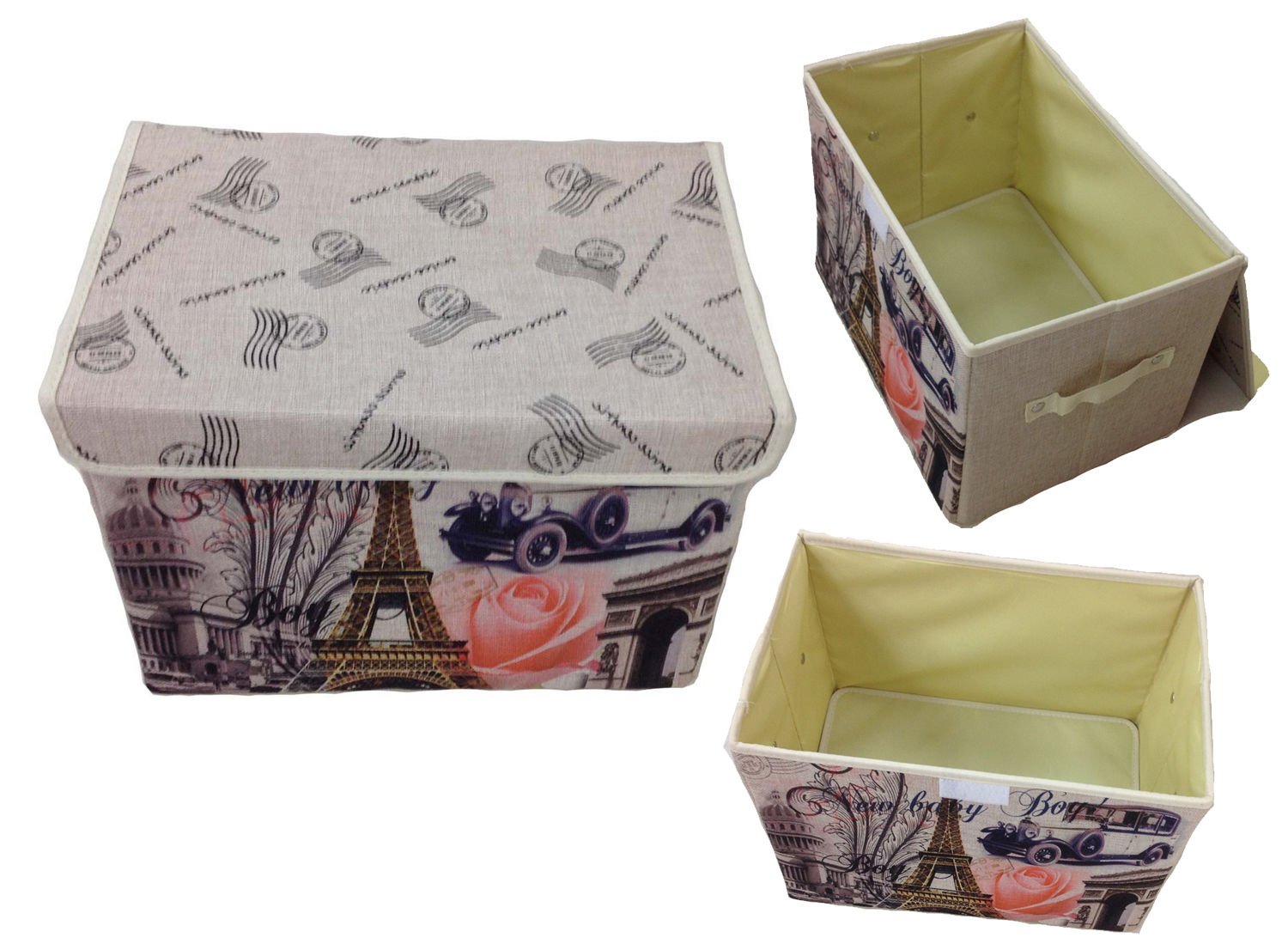 GMMHOrganizer Storage Box with Lid Canvas Paris Rome England London Container (Paris)