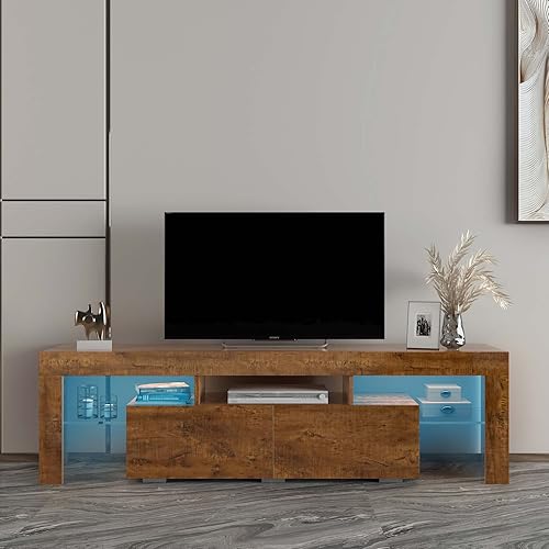 Miniatura 10 de Soporte de TV moderno de 63 pulgadas con 16 luces LED de color y 2 cajones de almacenamiento consola de muebles de TV y multimedia centro de