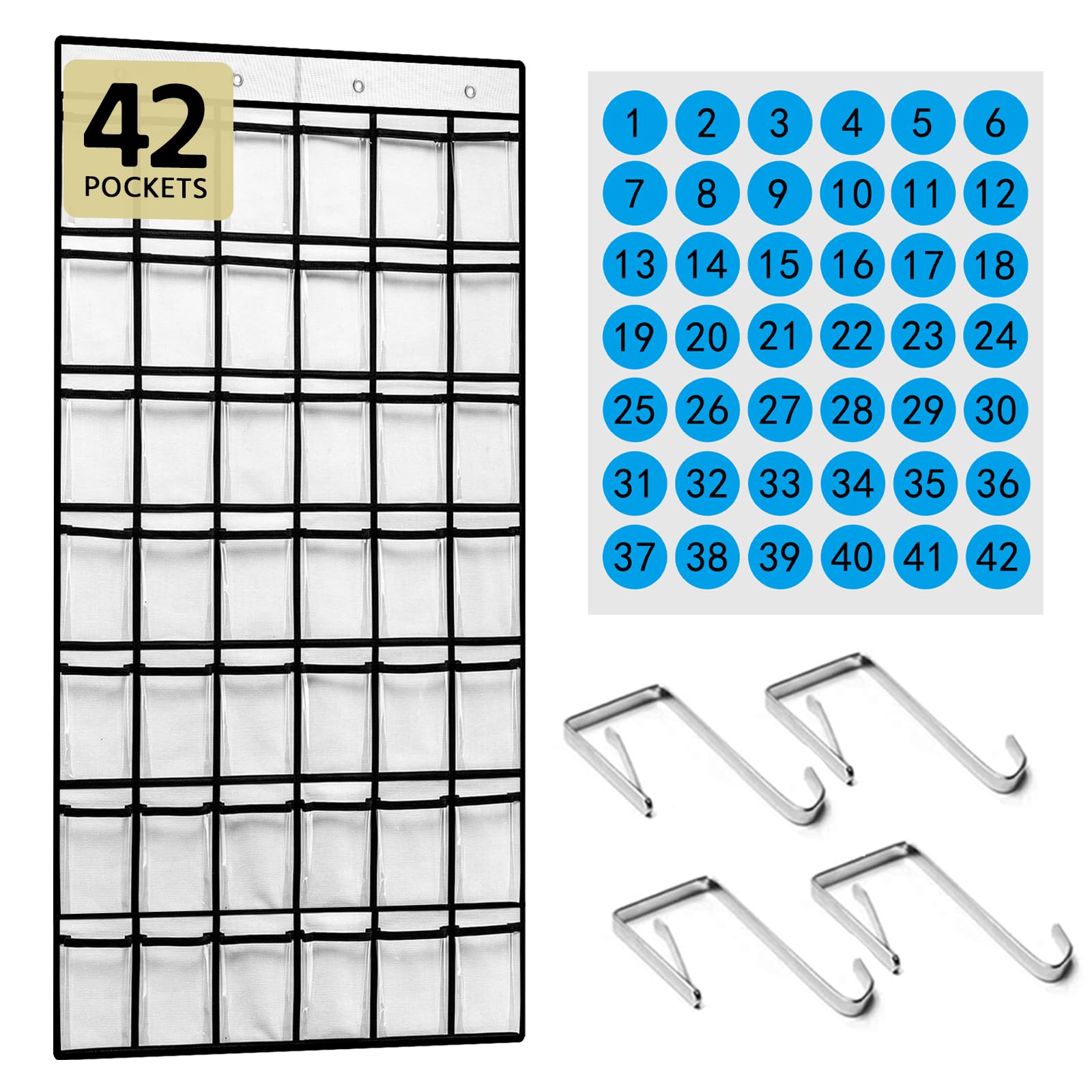 PAULONE Numbered Classroom Pocket Chart, Cell Phone Calculator Holder for Classroom Storage, Small Items Miscellaneous Closet Organiser, Wall Door