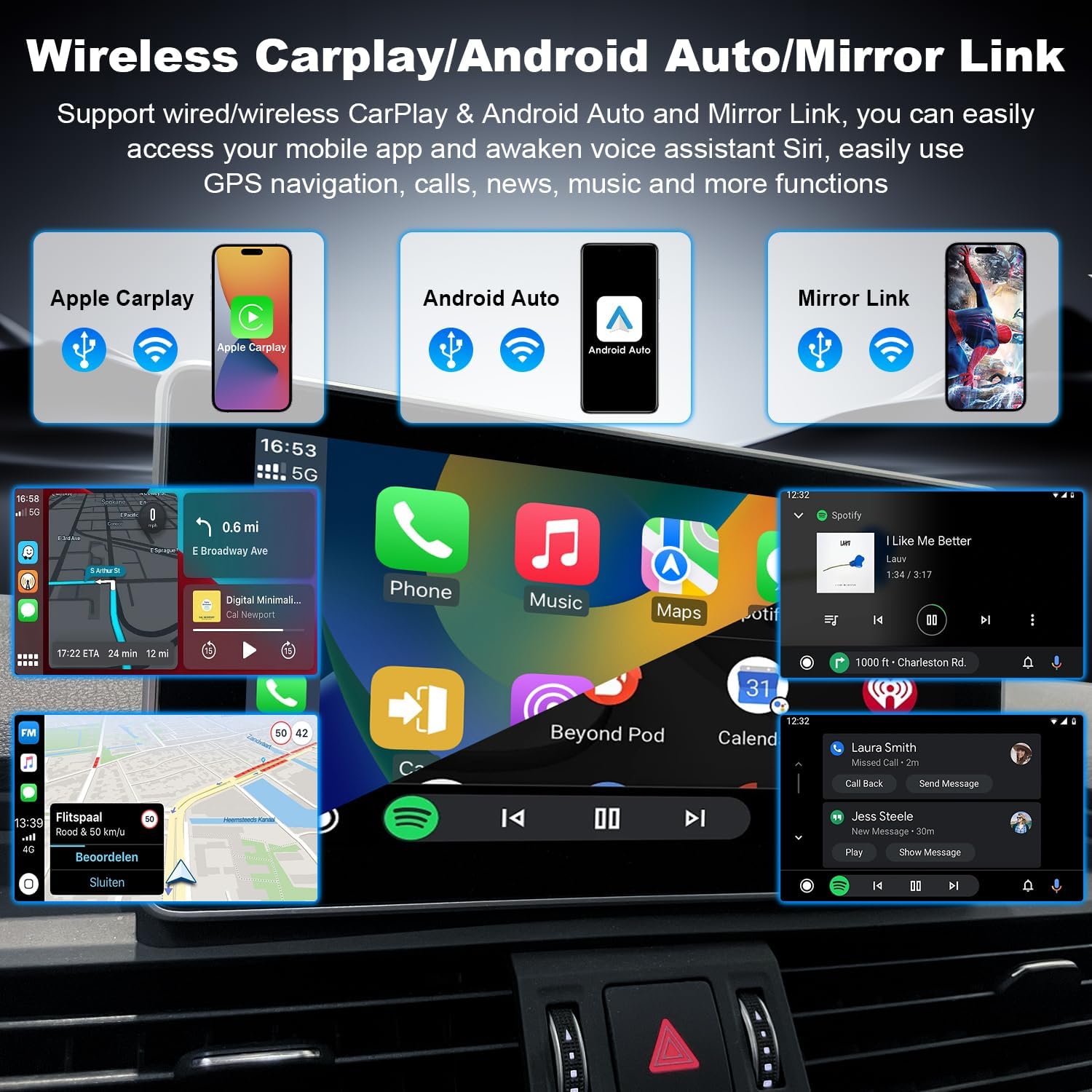 Wireless CarPlay/Android Auto Retrofit Kit Decoder Module Compatible with Audi A3/S3/A4/ A5/Q2L/Q5L/Q7 2014-2018 with MIB System, Carplay Receiver Box Support OEM Controls, MirrorLink, Reverse Camera