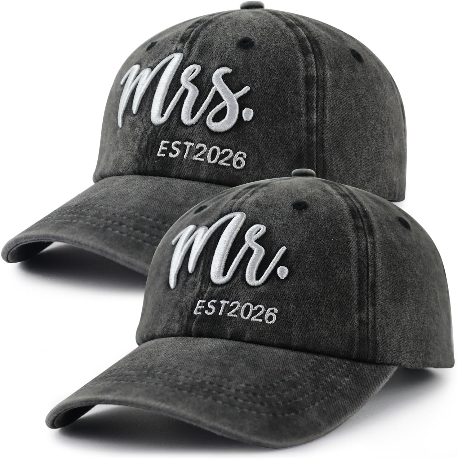 2PCS Mr and Mrs 2026 Hats for Men Women, Adjustable Cotton 3D Embroidered Gifts Baseball Cap - Image 2