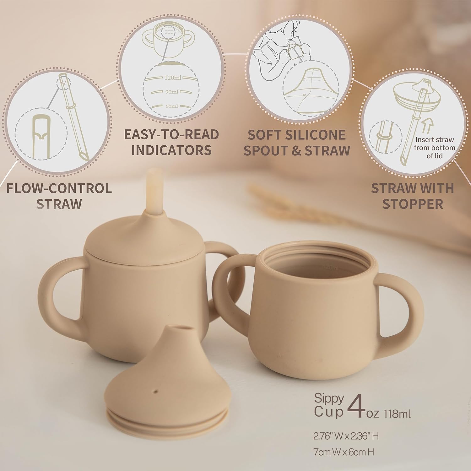 Moonkie Silicone Baby Sippy Cups | 3 Stages Training Cup Straw Cup for Infants Toddlers and Kid | 4 oz 1Pack image 3