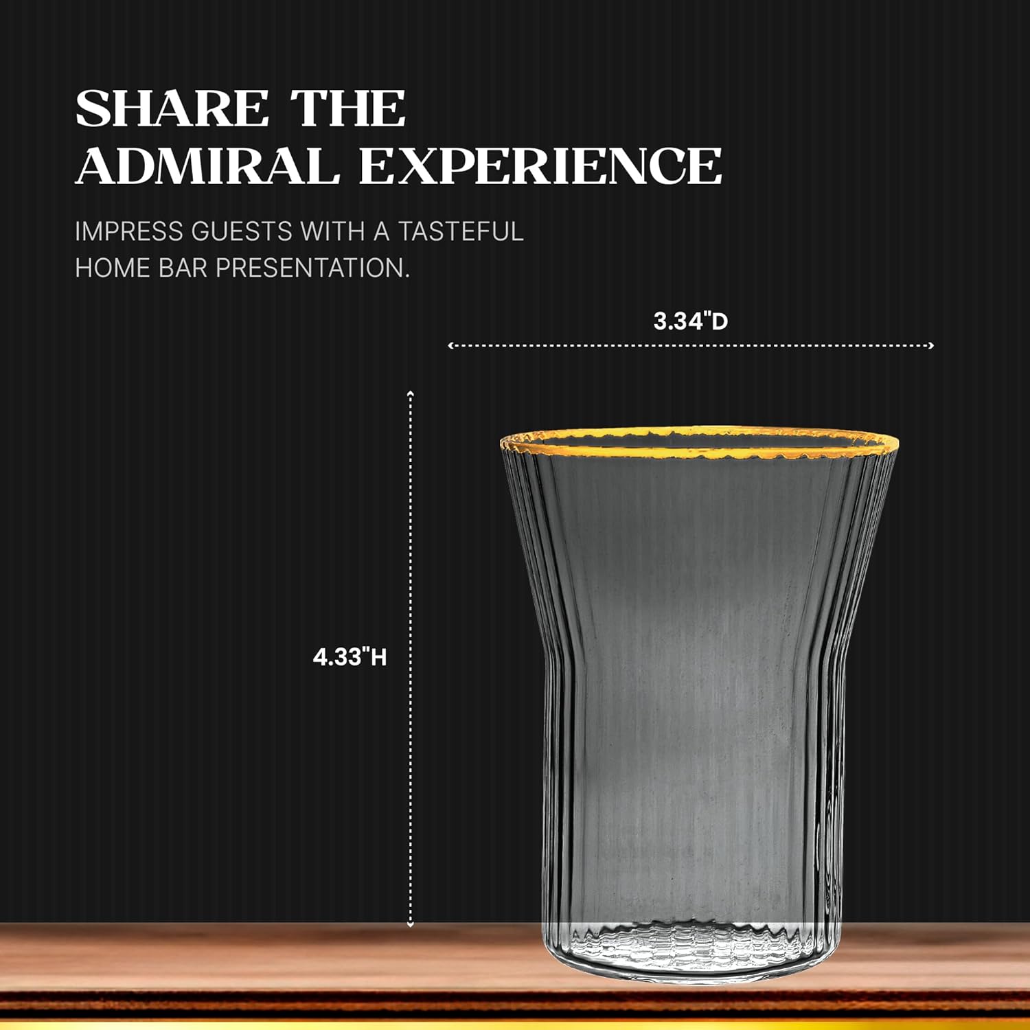 Bruno Magli 10 oz Ribbed Whiskey Glasses with Gold Rim, Set of 4 – Old Fashioned Crystal Glasses for Scotch, Bourbon & Liquor, Elegant Barware Tumblers for Home Bar & Entertaining (Clear)