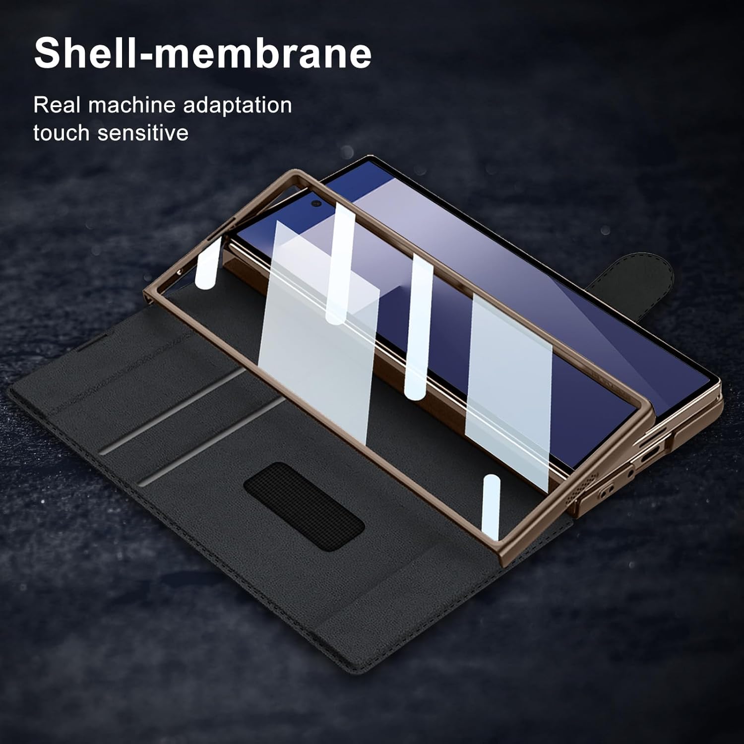 DEMCERT for Samsung Galaxy Z Fold 7 Case with [ Pen ], Armor Full Body Protective [Removable Pen Slot], Anti-Scratch Hard Slim Leather Bracket Case with Screen Protector (Brown) - Image 3