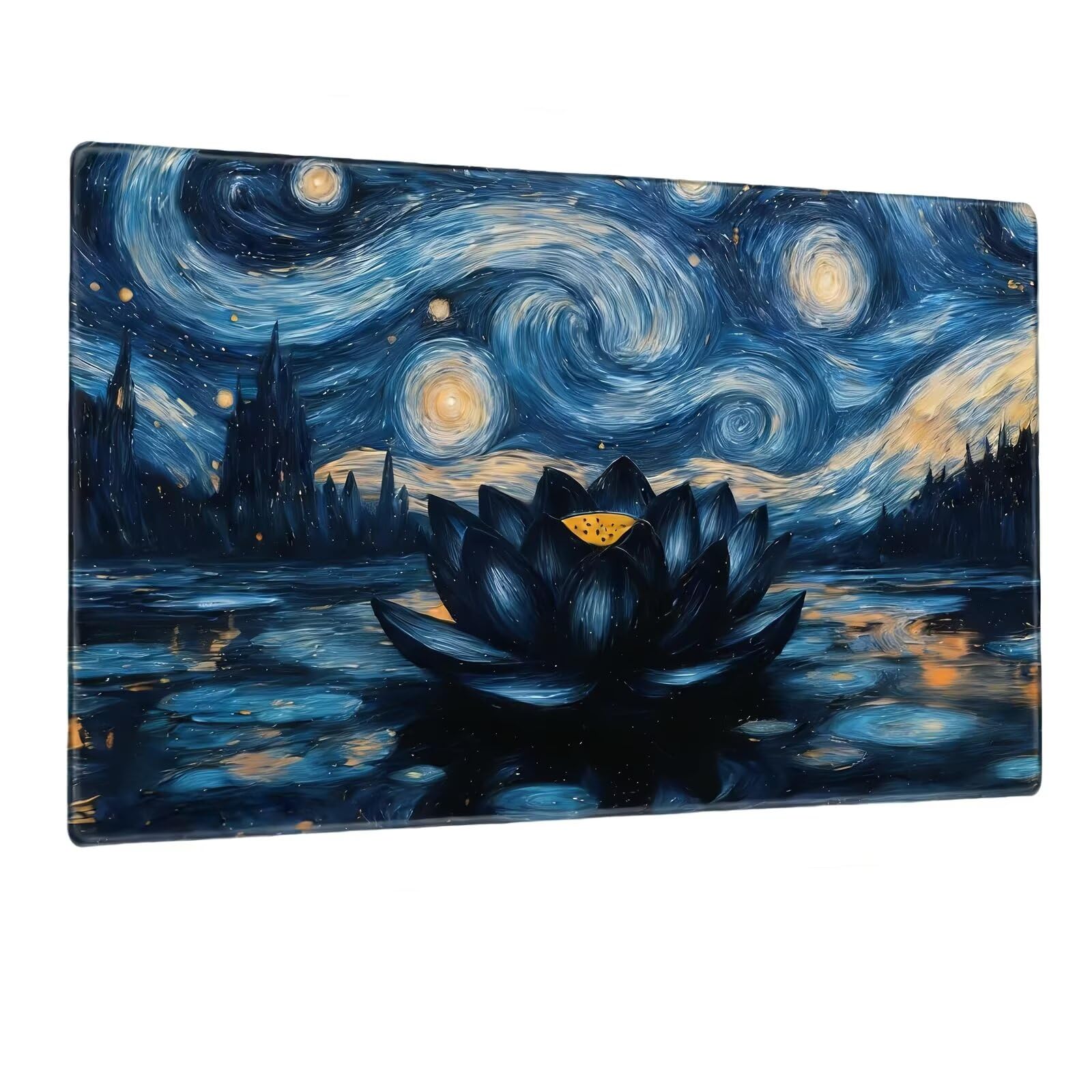 Tappetino per Mouse Gaming XXL 1200x600x2 mm, Mousepad Extra Large da Scrivania con Tappetino per Tastiera Antiscivolo, Superficie Ottimizzata per Sensori Ottici, Fiori Loto Notte Stellata