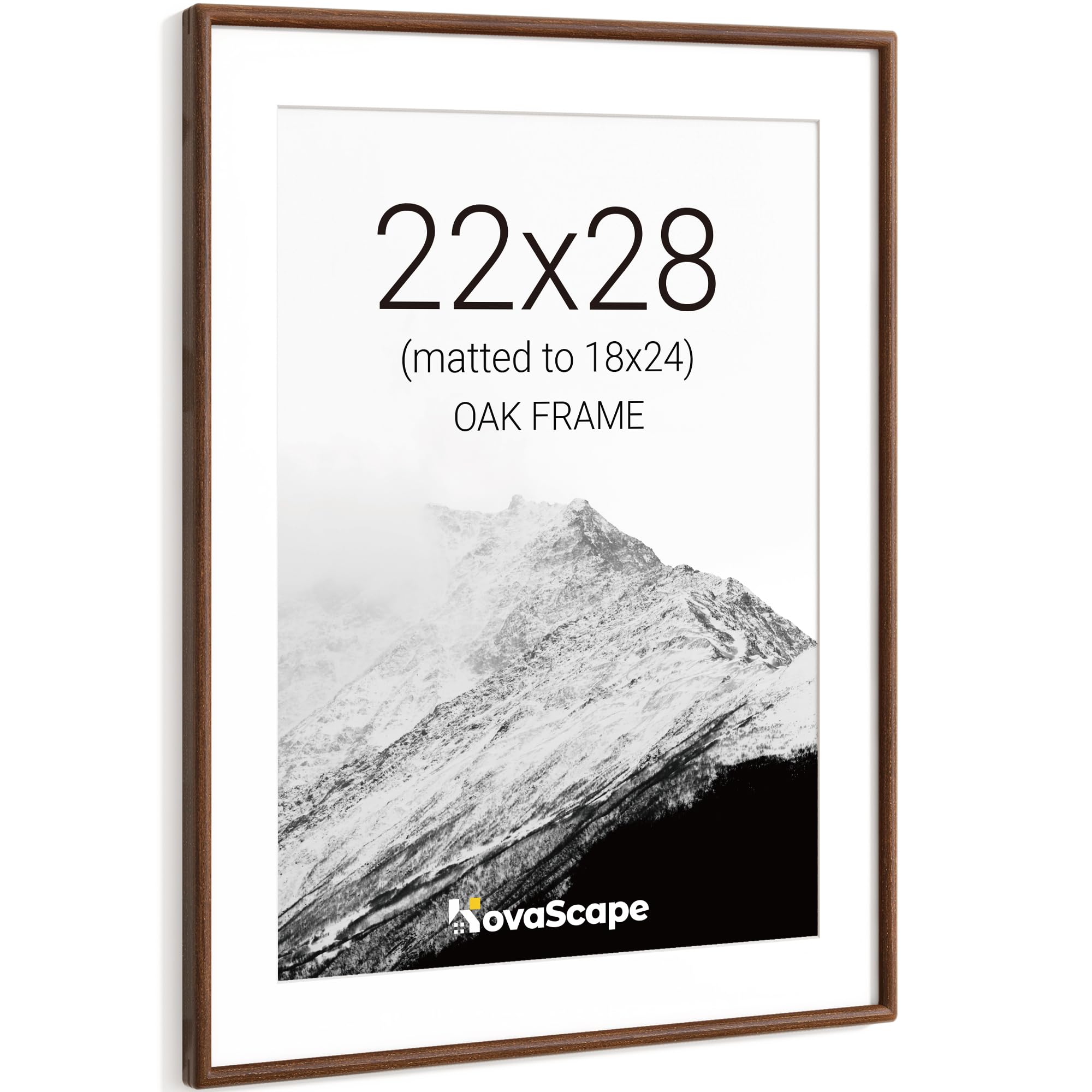 KovaScape 22x28 Picture Frame, Solid Oak Wood Photo Frame with Tempered Real Glass, Includes White Mount for 18x24 Photo, Rounded Corner Design, For Wall Hanging — image 1