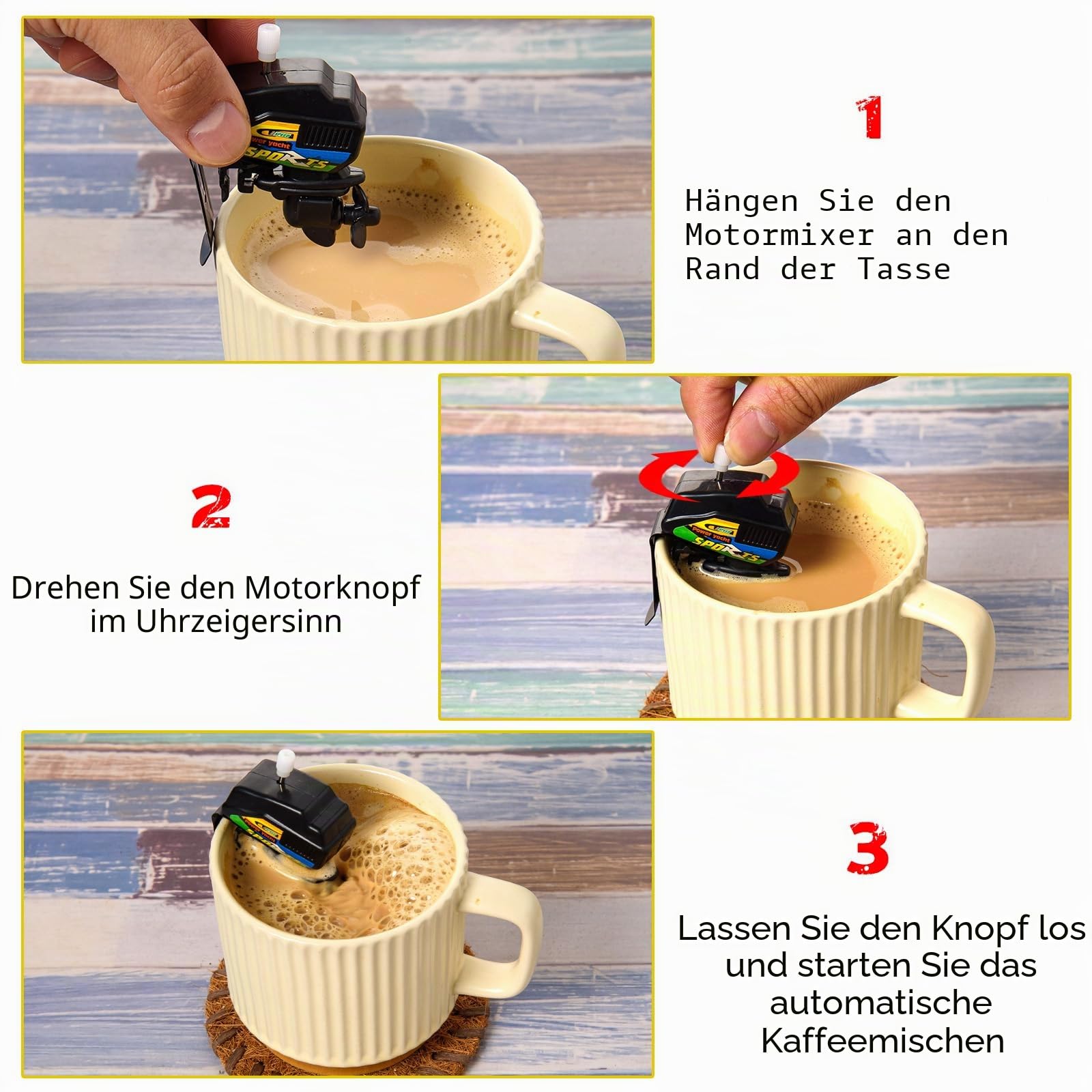 Edelstahl-Clip Bootsmotor-Kaffee-Rührer, aufziehbarer Außenbord-Mini-Boot-Motor, Geschenke für Kaffeeliebhaber, 2 Stück