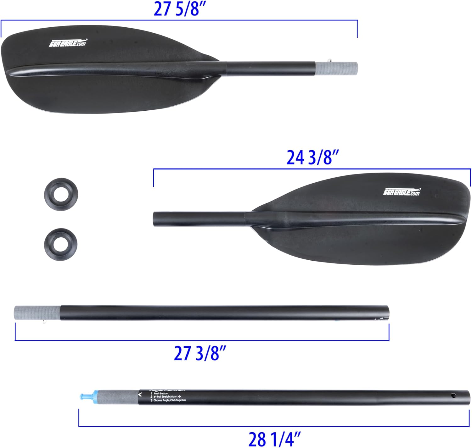 Sea Eagle AB50 8' 4 Part Double Ended Kayak and SUP Paddle with Carbon-Fiberglass Shaft and Asymmetrical Spoon Blades