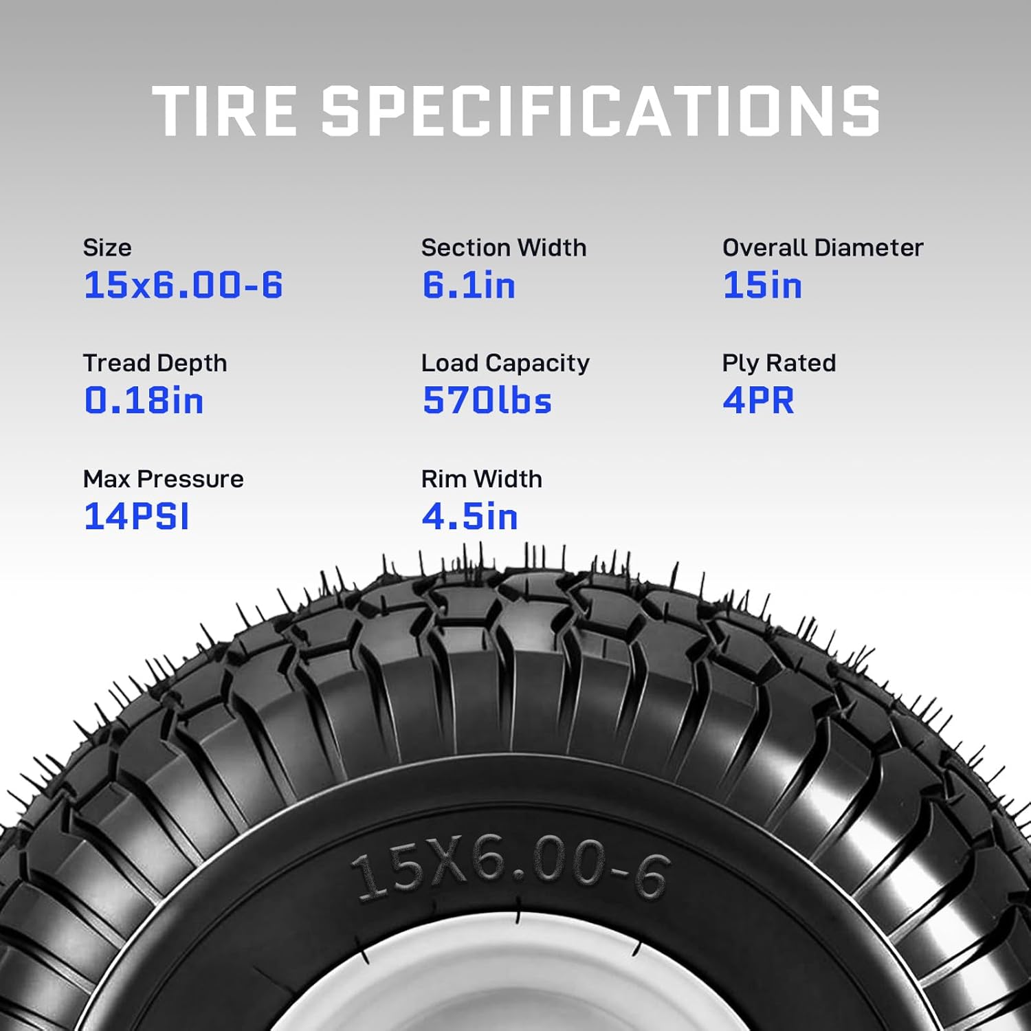 TRIBLE SIX Set of 2 15x6.00-6 Lawn Mower Tires with Rim,3/4" Borehole,3" Offset Hub,4 Ply Tubeless Lawn Garden Turf Tire and Wheel Assembly for Garden Tractor Riding