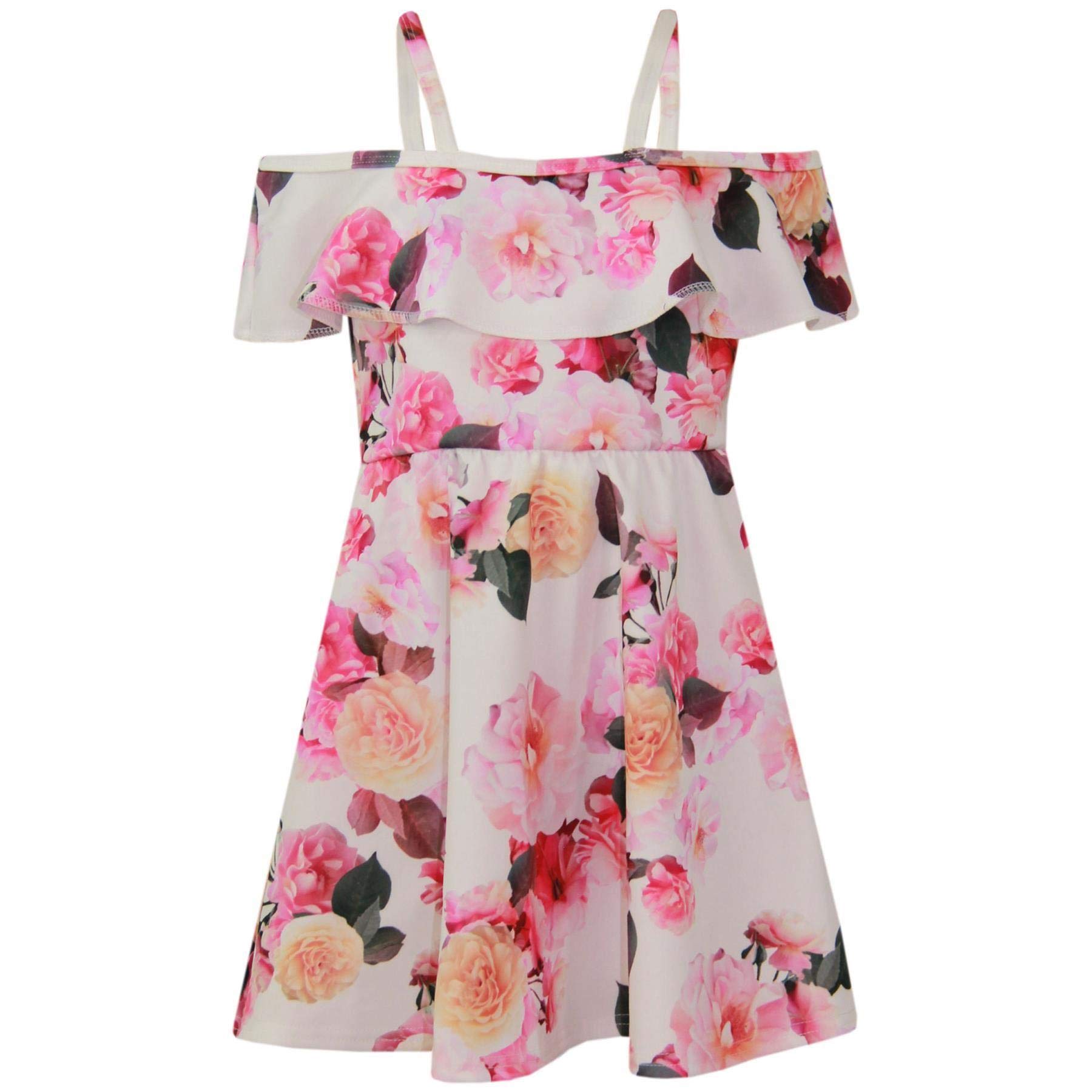 A2Z 4 Kids Girls Skater Dress - Off Shoulder Flowers Print 7-8