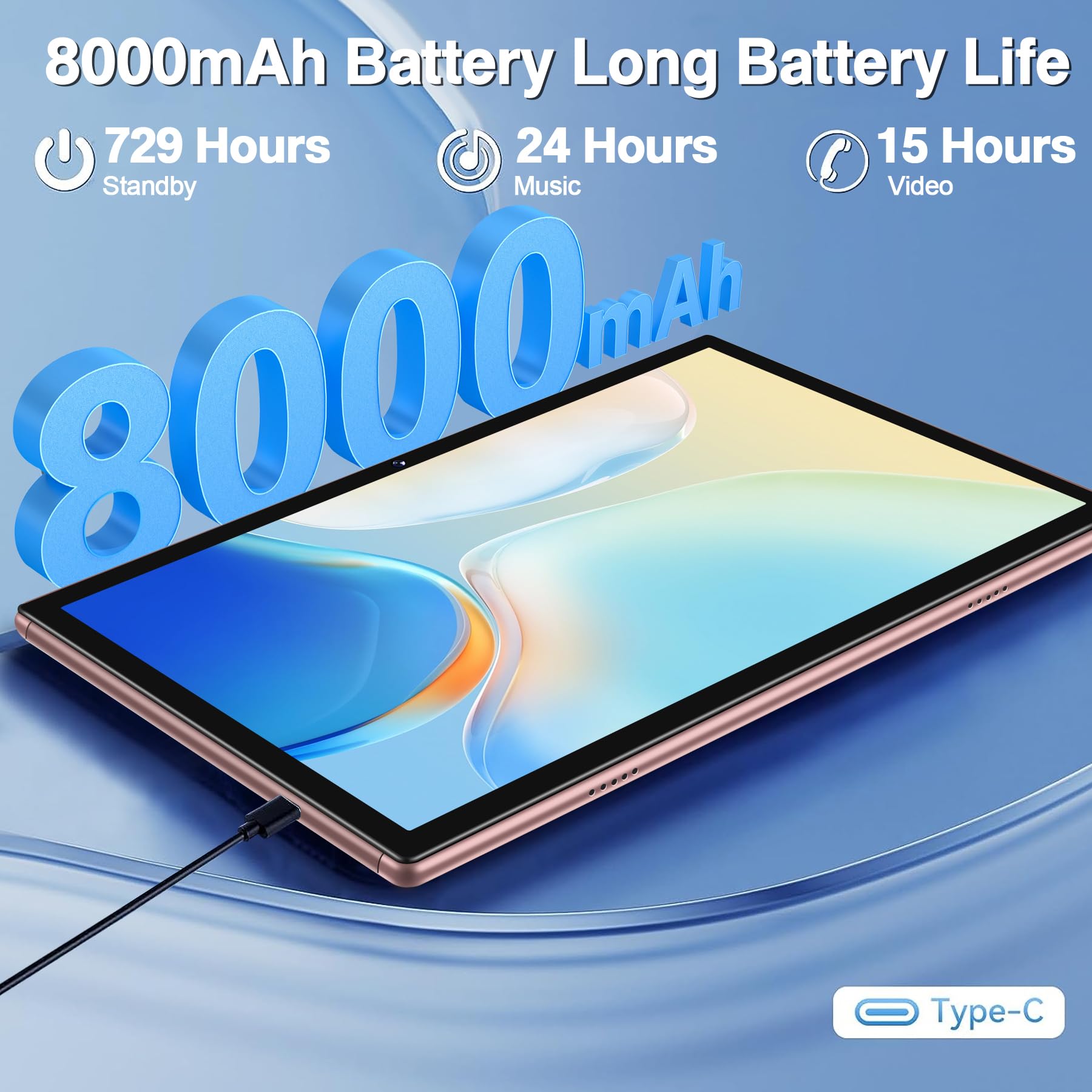 Oangcc Tablet Android 13 Tablets 14GB RAM 128GB ROM 1TB Expand, 10 Inch 8000mAh Battery with Keyboard | Mouse | GPS | Dual Camera | 5G Wi-Fi | Octa-Core Tablet PC -Rose Gold