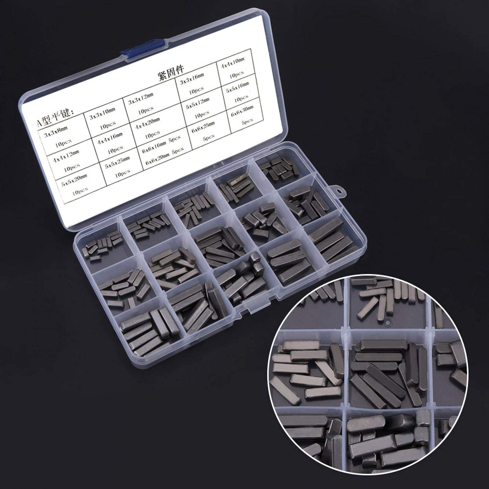 140pcs Clé d'Arbre d'Entraînement Parallèle, Rondes Goupille Plate Arrondie Jeu De Clavettes à Arbres D'entraînement Parallèles 8mm 10mm 12mm 16mm 20mm 25mm 30mm Pour La Fixation Divers équipement