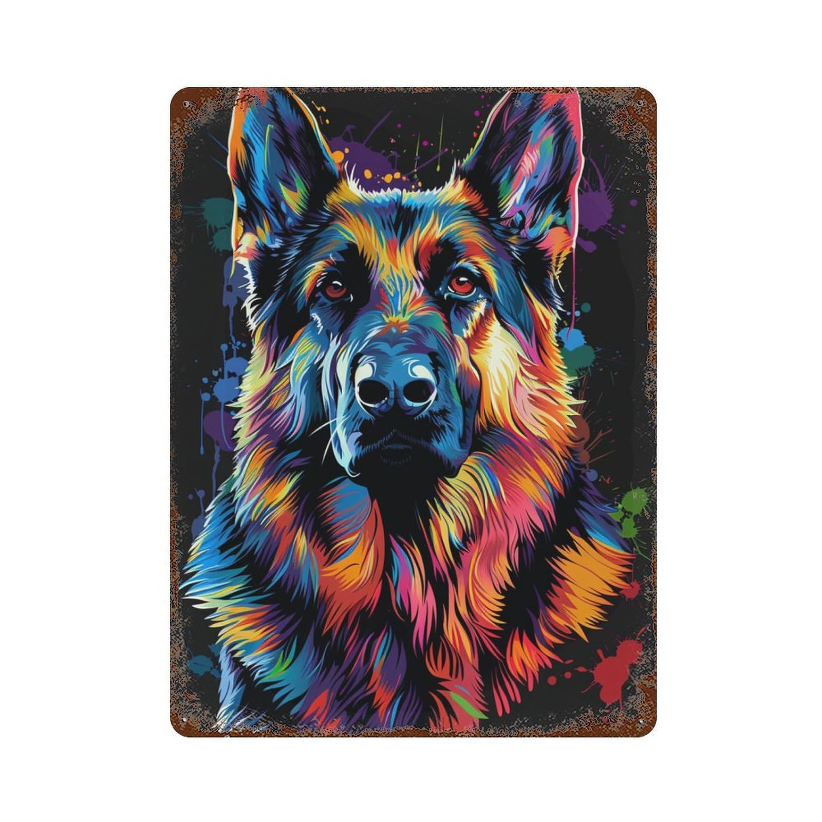 Colorful German Shepherd Art Print-6 Retro Metal Sign 15.7"x11.8", Vintage Wall Decor for Bistro, Counter And Cafe Decor