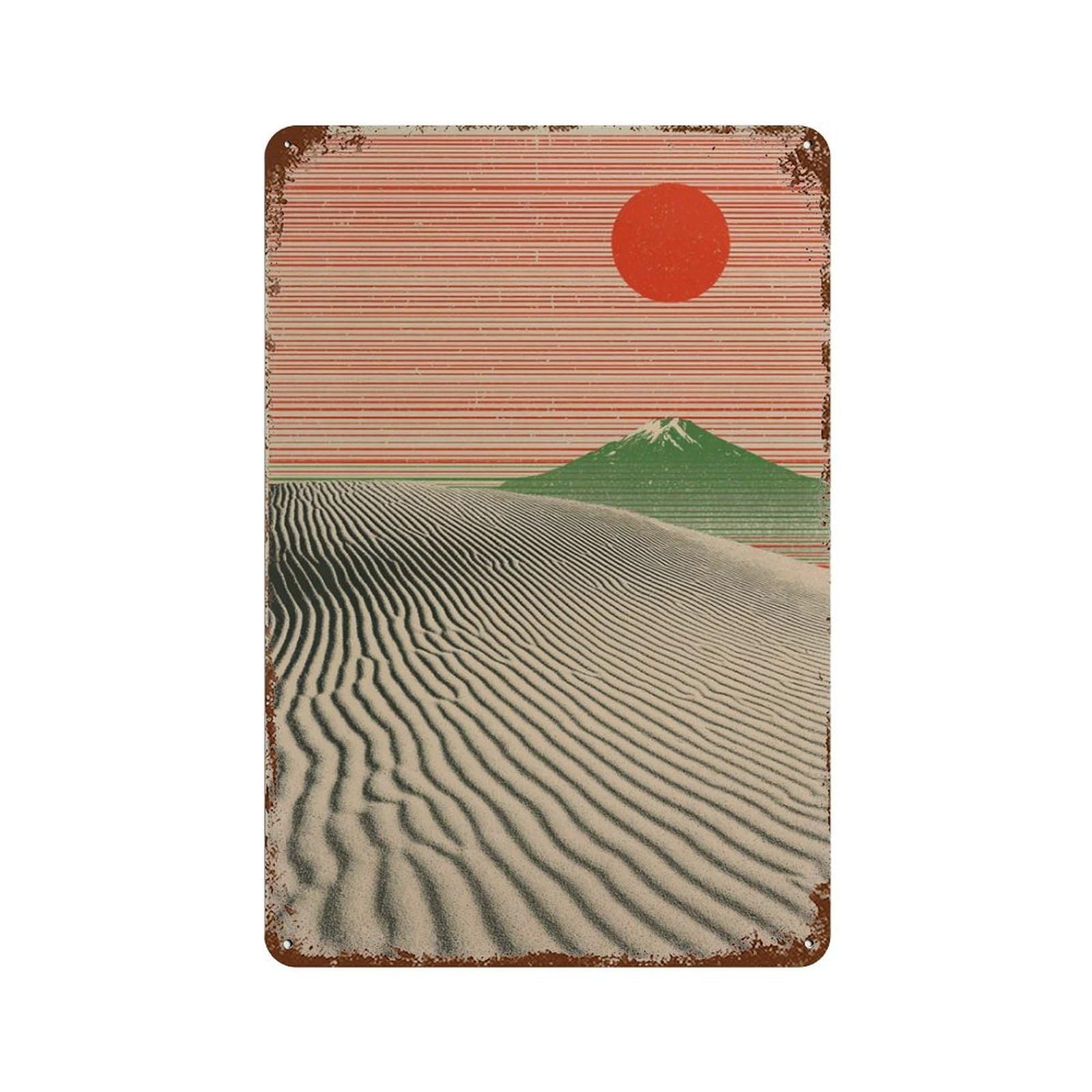xiaoxiaoshen Desert Dune Landscape Japanese Minimal Style Sun And Mountain Wall Decor Art Metal Tin Poster Modern Home Decor Art Home Bar Shop Decorations Vintage Sign 30x20cm