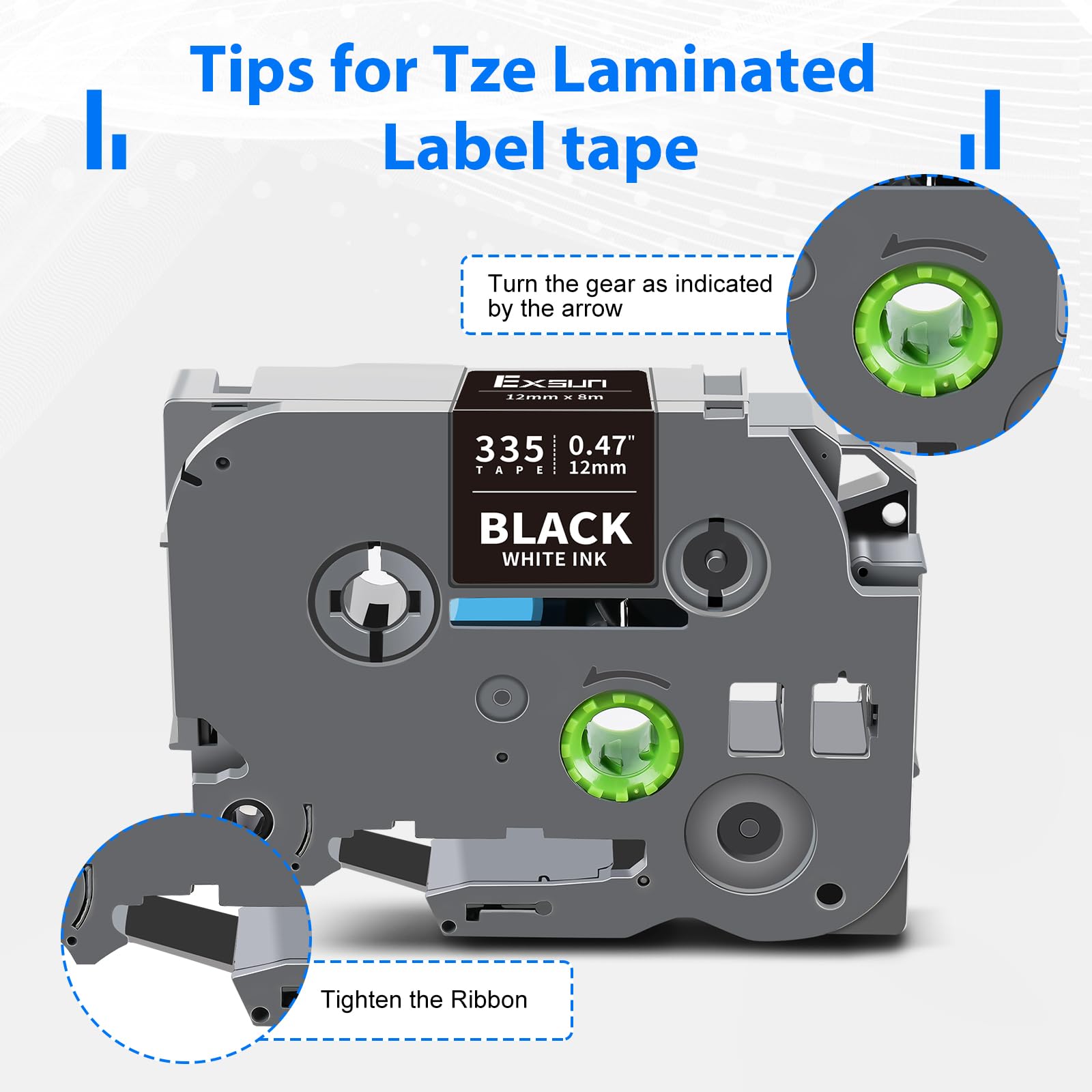 Kompatibel Tze335 TZe-335 Klebeband Weiß auf Schwarz Ersatz für Brother TZe TZ Laminiert 12mm Etiketten für PT-H105 PT-H100LB PT-H100R PT-D210 PT-E110VP PT-P300BT PT-P710BT PT-P700 20er-Pack