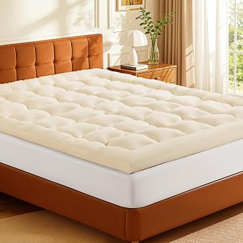 Luxury Wool Mattress Topper, Fluffy Mattress Pad with 100% Organic Cotton Cover60"x81"
