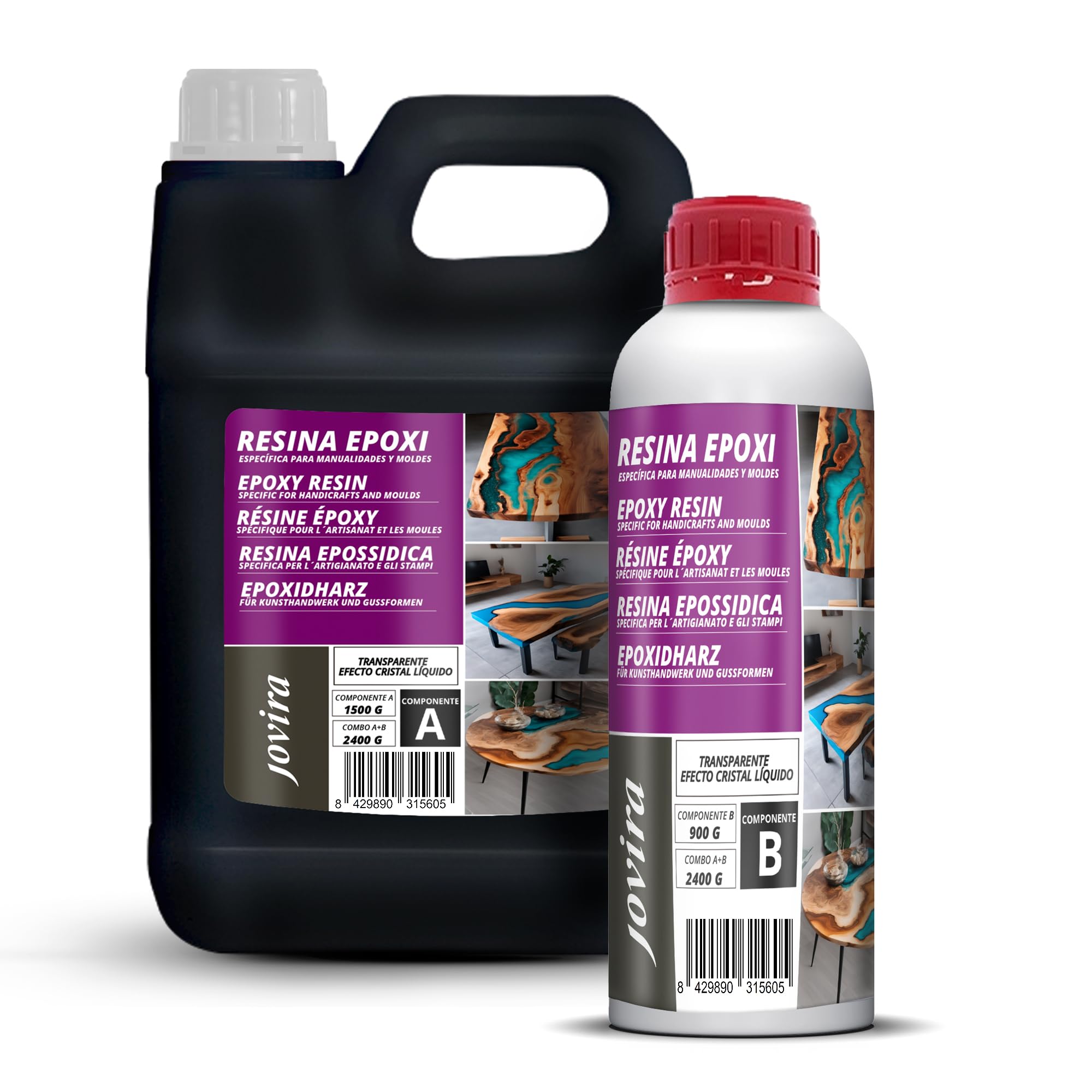 JOVIRA PINTURAS Resina epossidica trasparente. Per artigianato, opere d'arte, legno, tavoli creativi in legno, gioielli artistici, artigianato creativo, fai da te. (2,4 Kg (Paquete de 1))