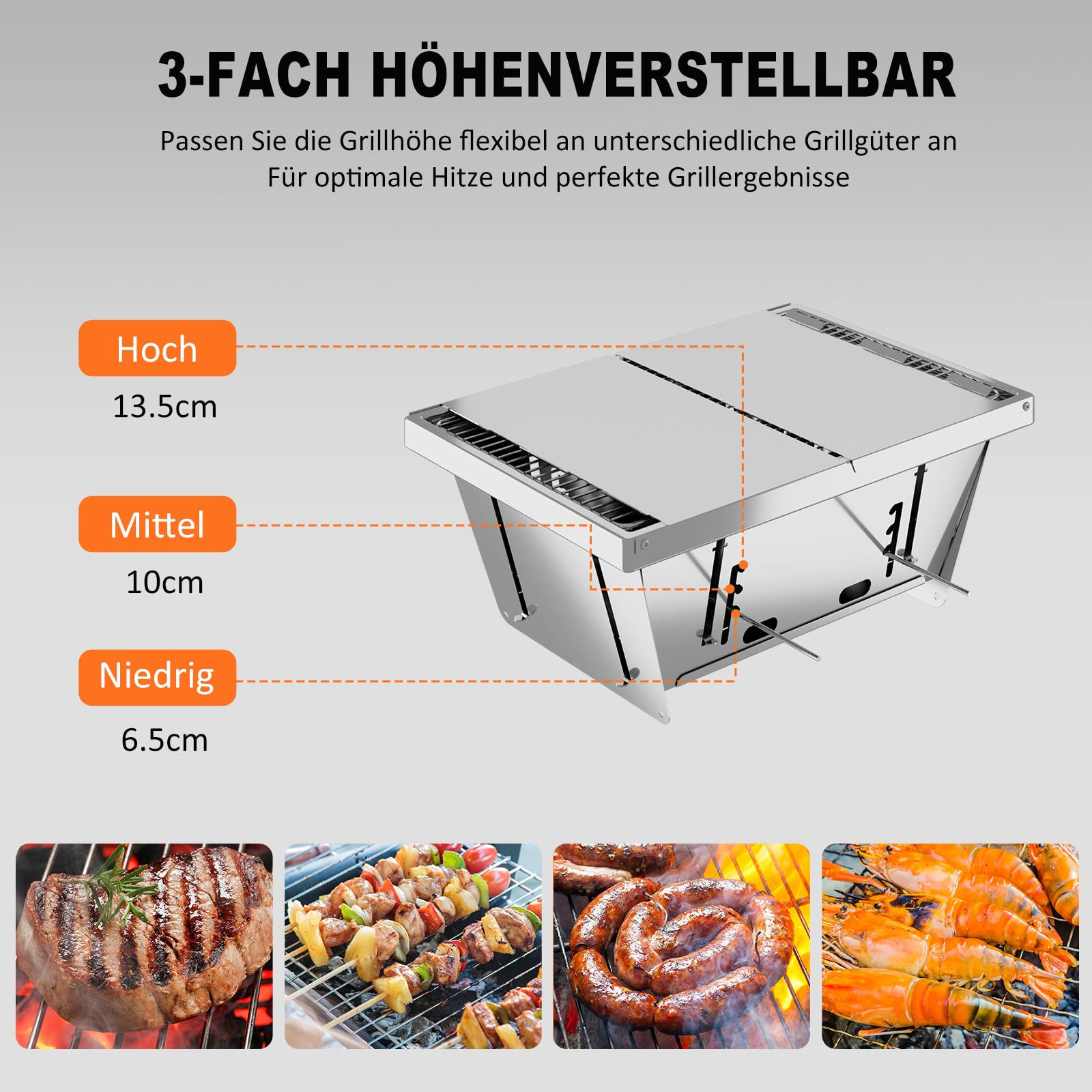 Dripex Klappgrill Holzkohlegrill - Schnell Aufklappbarer Tragbarer Campinggrill aus Edelstahl mit Tragetasche & Zubehör, Hitzebeständig & Formstabil für Camping, Picknick, Wandern, Garten (65x25x14cm)