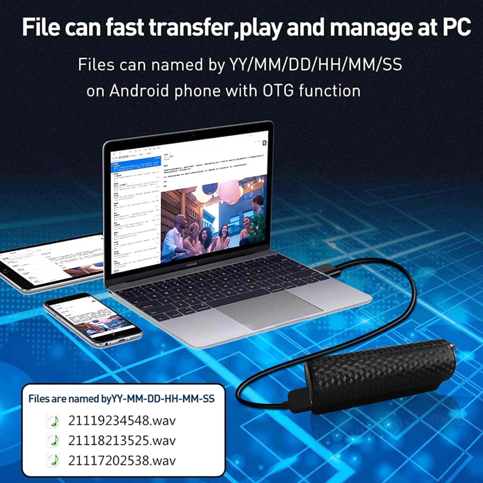 Enregistreur vocal magnétique 64 Go, 25 jours d'enregistrement continu, rechargeable via USB, activation vocale, enregistrement One Touch, mini enregistreur vocal pour réunions, cours et interviews