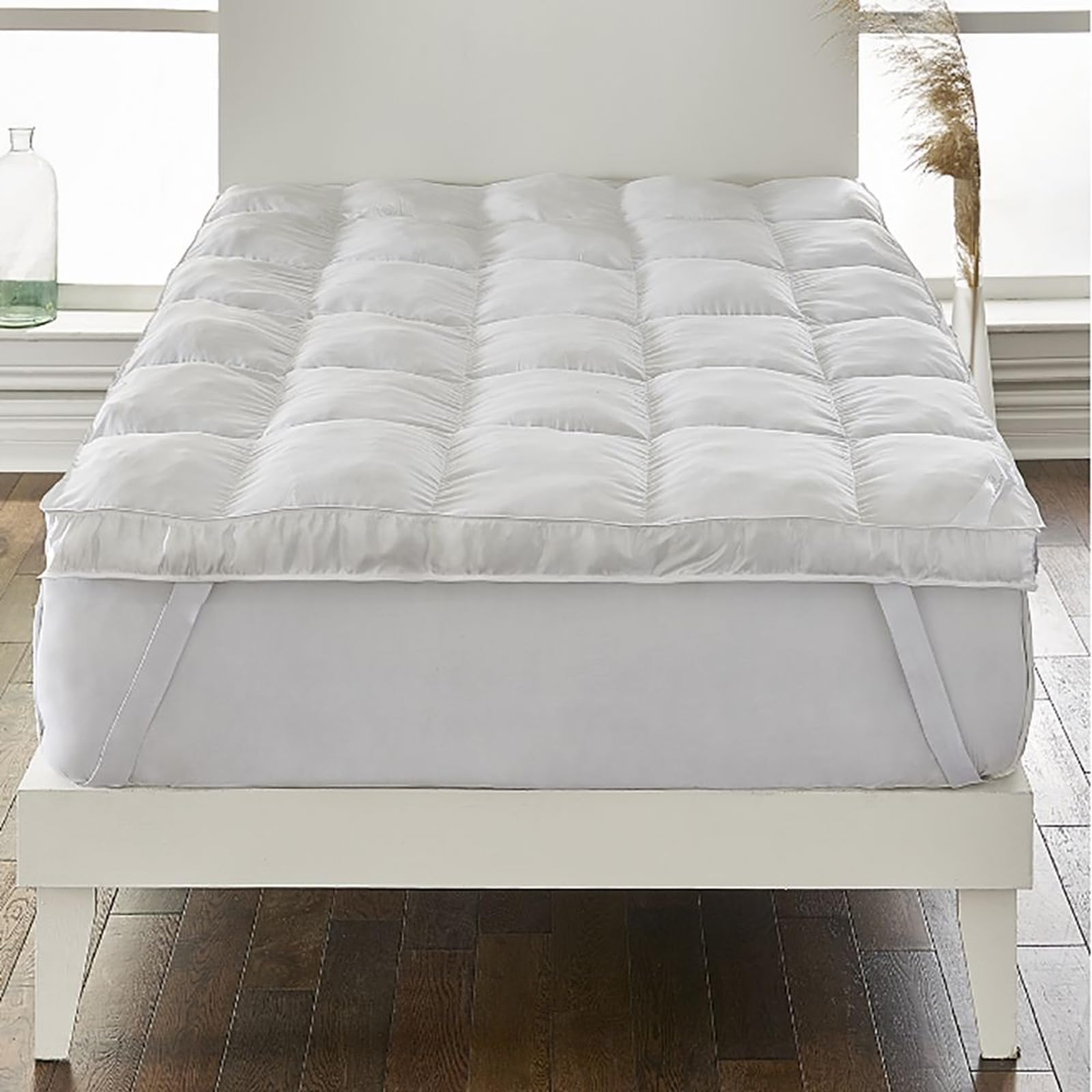 LoftWorks Super-Loft 3 inch Down Alternative Mattress Topper/Fiber Bed with Anchor Bands, Queen, White