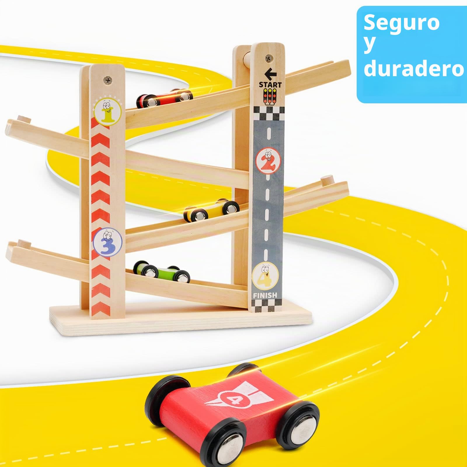 Circuito de Carreras con 4 Mini Coches,Pista de Rampas con Coches de Juguete para Bebés y Niños Pequeños de 1 y 2 3 años,Juguete de Rampa para Coche para Regalos de Cumpleaños para niños