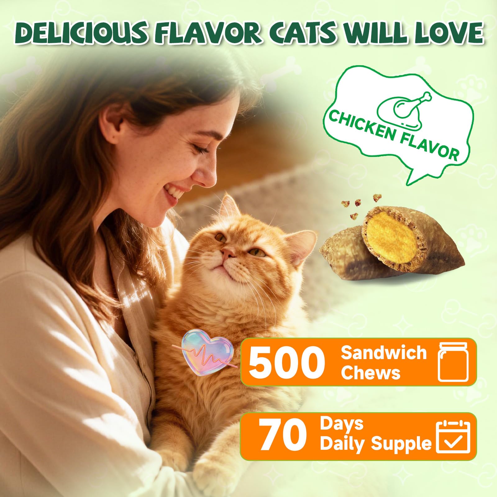 Taurina para Gatos Vitaminas - 500 Golosinas, 19 en 1 CardíAca & Visión Felina, Energía & Vitalidad, Inmune, Multivitamínico para Gatos Taurina, Minerales, Premios Vitaminados para Gato