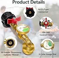 Vista 4 de Adaptador de recarga de propano para tanques de 1 lb, adaptador de propano de 20 lb a 1 lb con válvula de medición, adaptador de codo de recarga