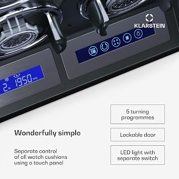 KLARSTEIN watch winder for automatic watches, automatic watch winder for 6 watches, with acrylic door, blue LEDs, with 5 TPD settings