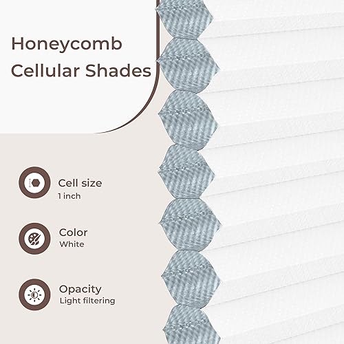 Miniatura 4 de Allesin Persianas celulares opacas de arriba hacia arriba, reducción de ruido, sin cordón, para oscurecer la habitación, persianas de panal