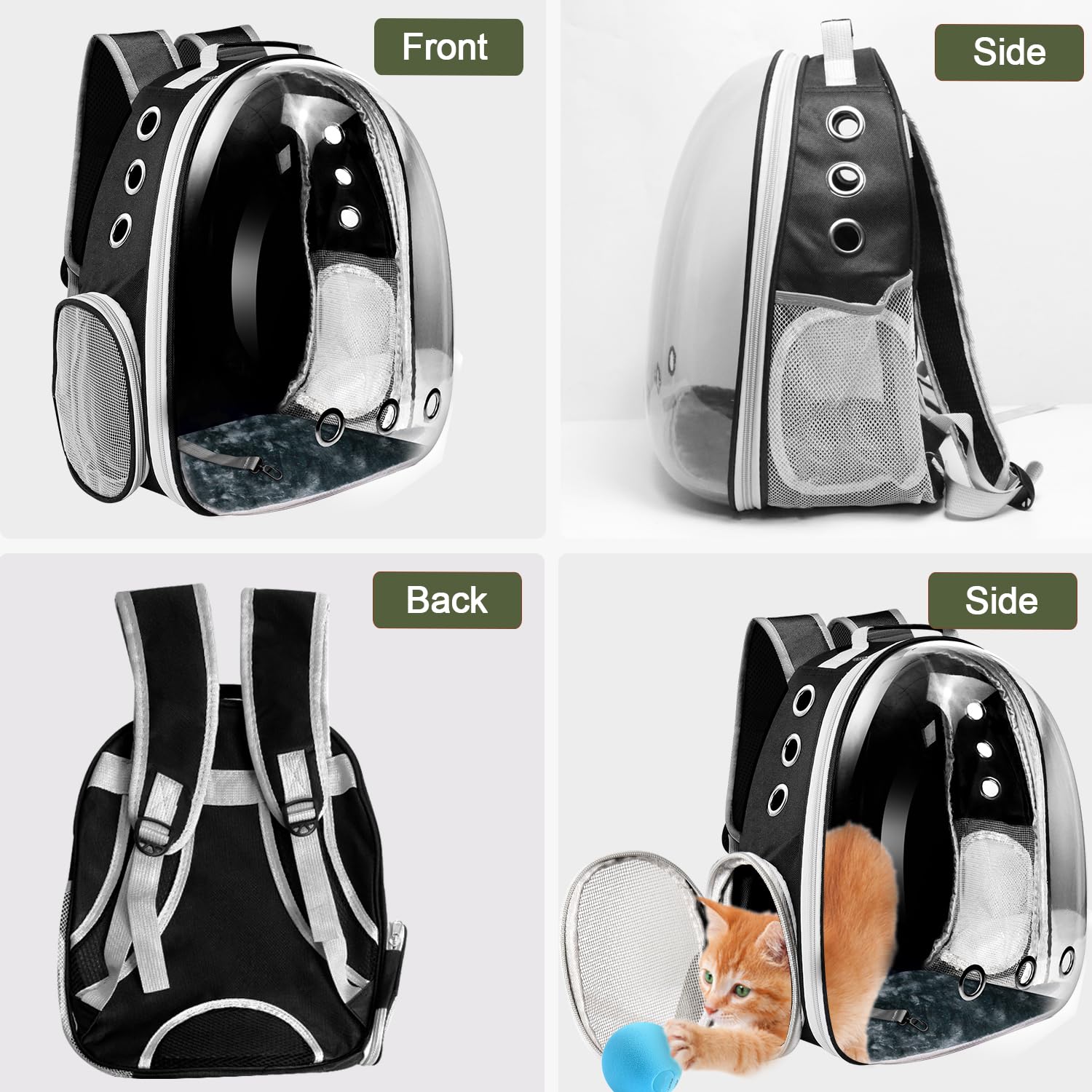 Mochila transportadora para gatos, mochila transportadora para mascotas para gatos pequeños y medianos, bolsa de transporte para perros, cápsula espacial, transportadora para mascotas (negro)