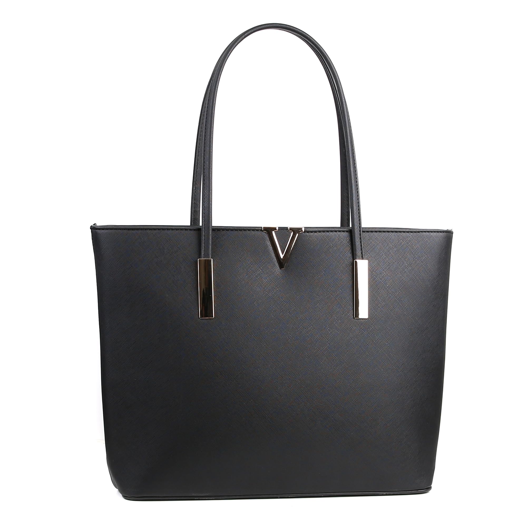 Black Tote Bag For Women with Top Handle, Zipper Closure Handbags for School Work or Travel, Shoulder Handbag for 15.6 Inch Laptop