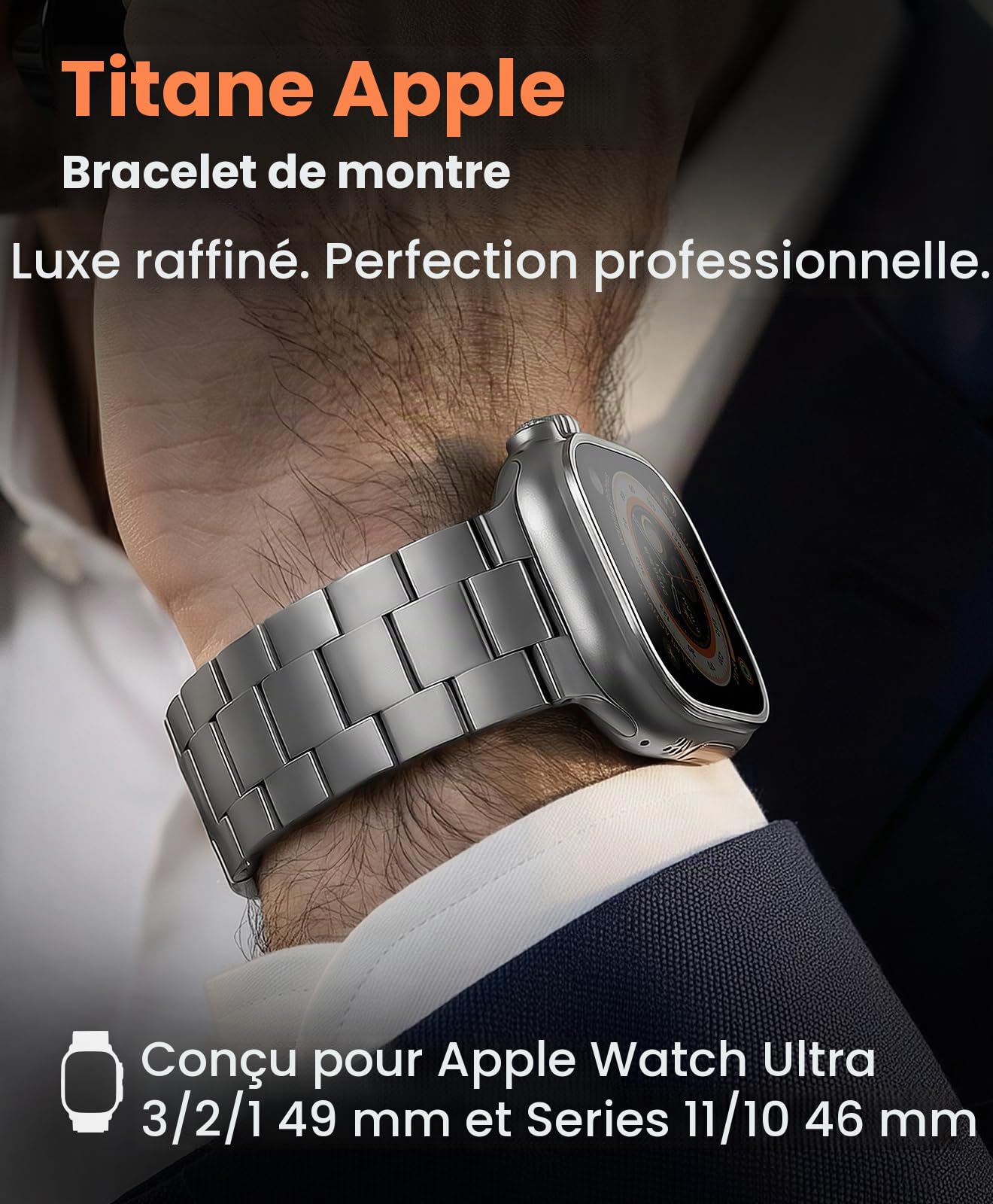 CRNS03 Bracelet en Titane pour Apple Watch Ultra 3/2/1 49mm & Series 11/10 46mm, Bracelet iWatch Ultra Ajustable avec Fermoir Papillon, bracelet de Montre Titane Homme Confortable